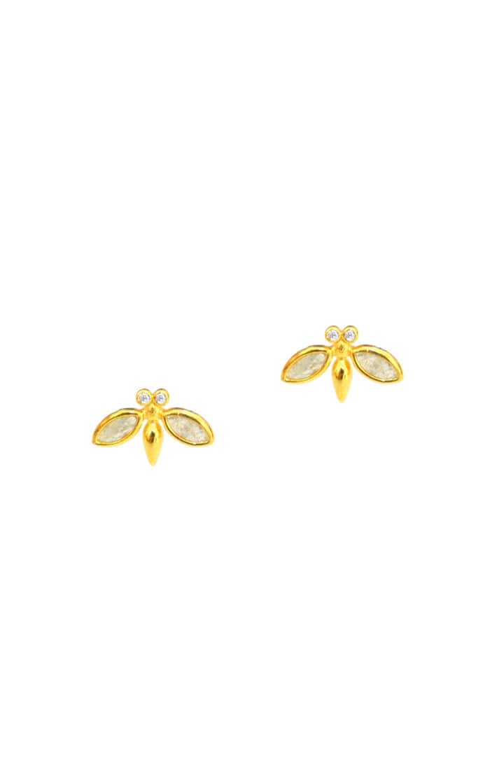 Gold Vermeil Bee Studs With Stone Accents