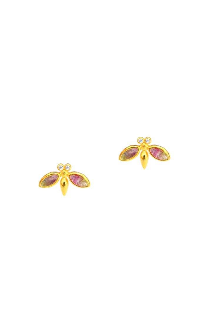 Gold Vermeil Bee Studs With Stone Accents - Image 3