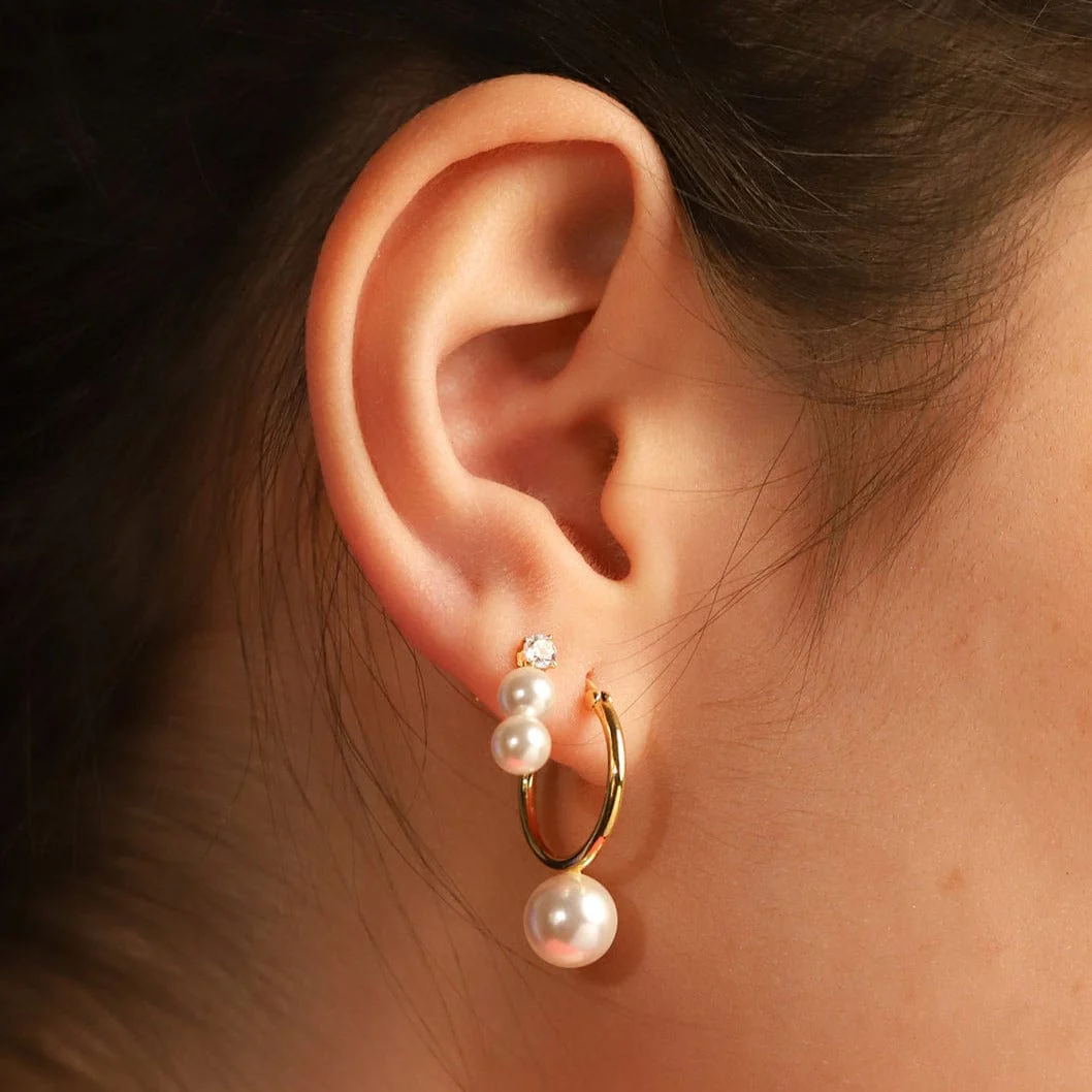 Gold Vermeil Hoop with Pearl Charm - Image 3