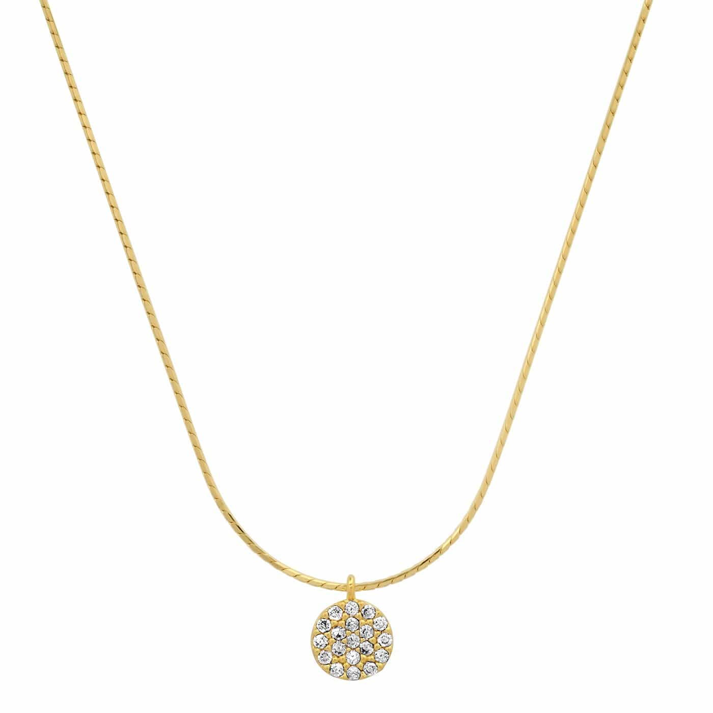 Gold Vermeil Snake Chain with Pave CZ Disc