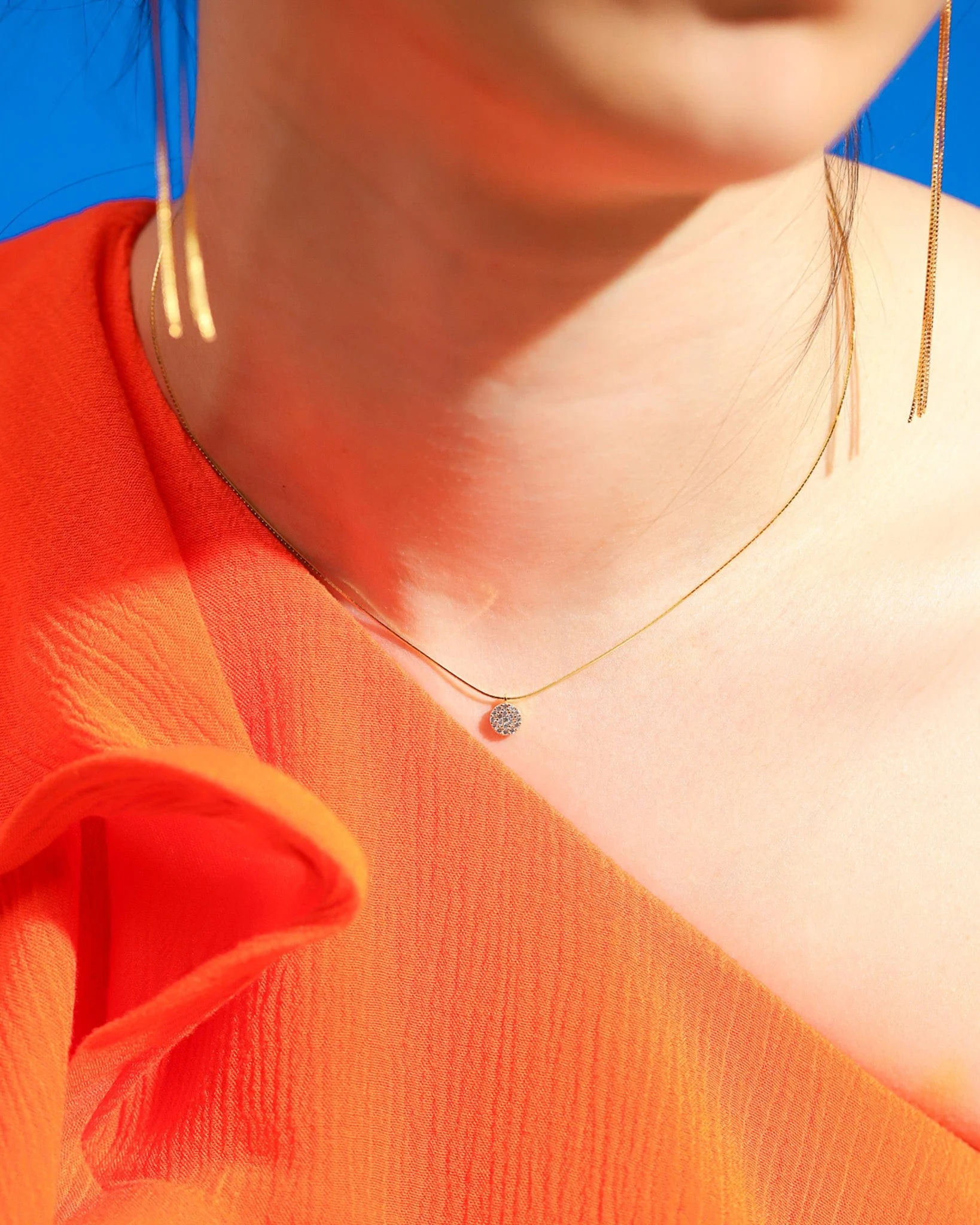 Gold Vermeil Snake Chain with Pave CZ Disc - Image 2