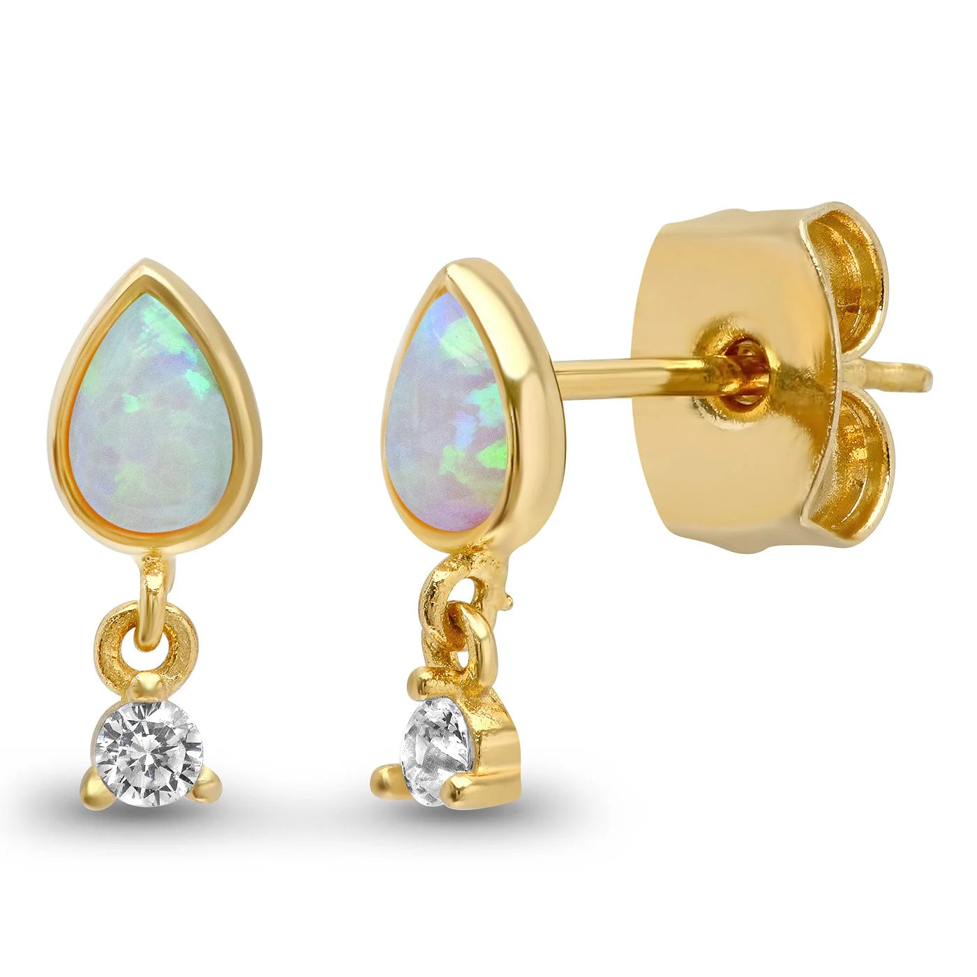Gold Vermeil Teardrop Opal With Cz Dangle