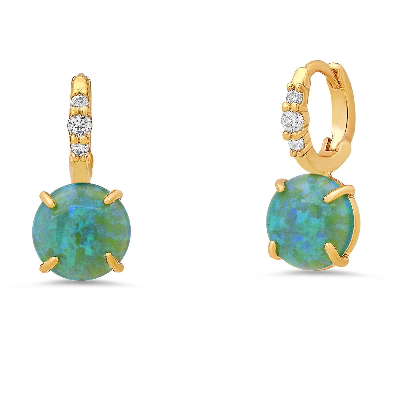 Green Opal Drop Huggie Earrings