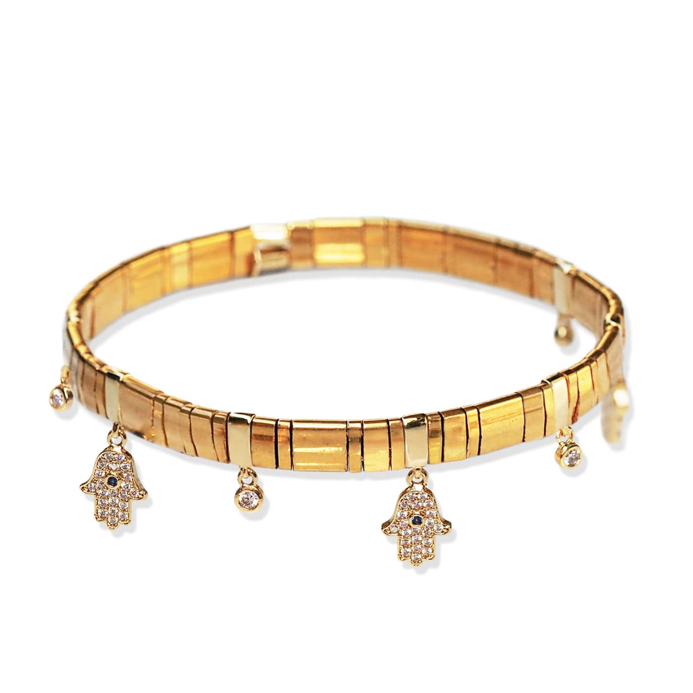 Handmade Gold Tila Bead Bracelet With Charm Dangle - Image 2