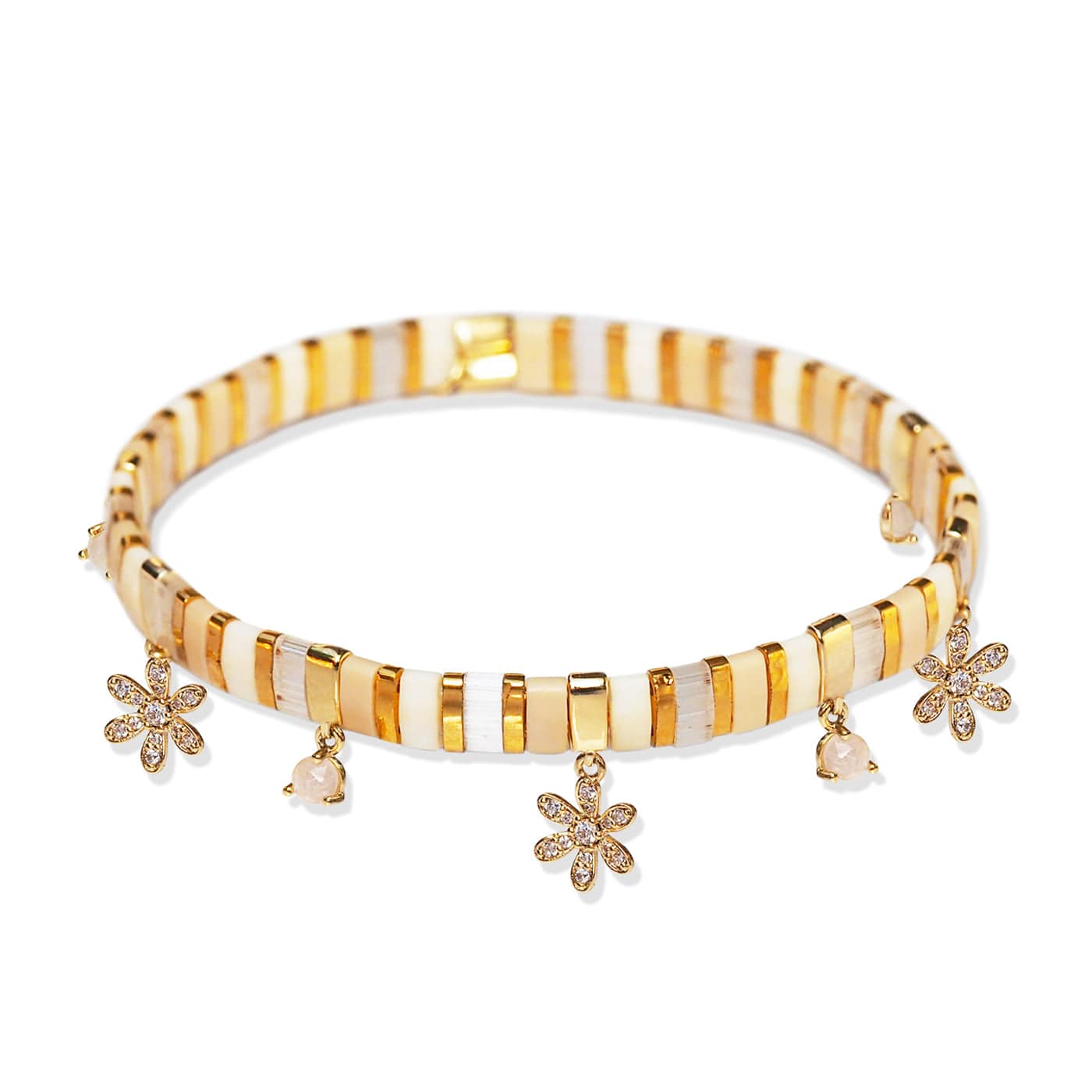Handmade Gold Tila Bead Bracelet With Charms - Image 3