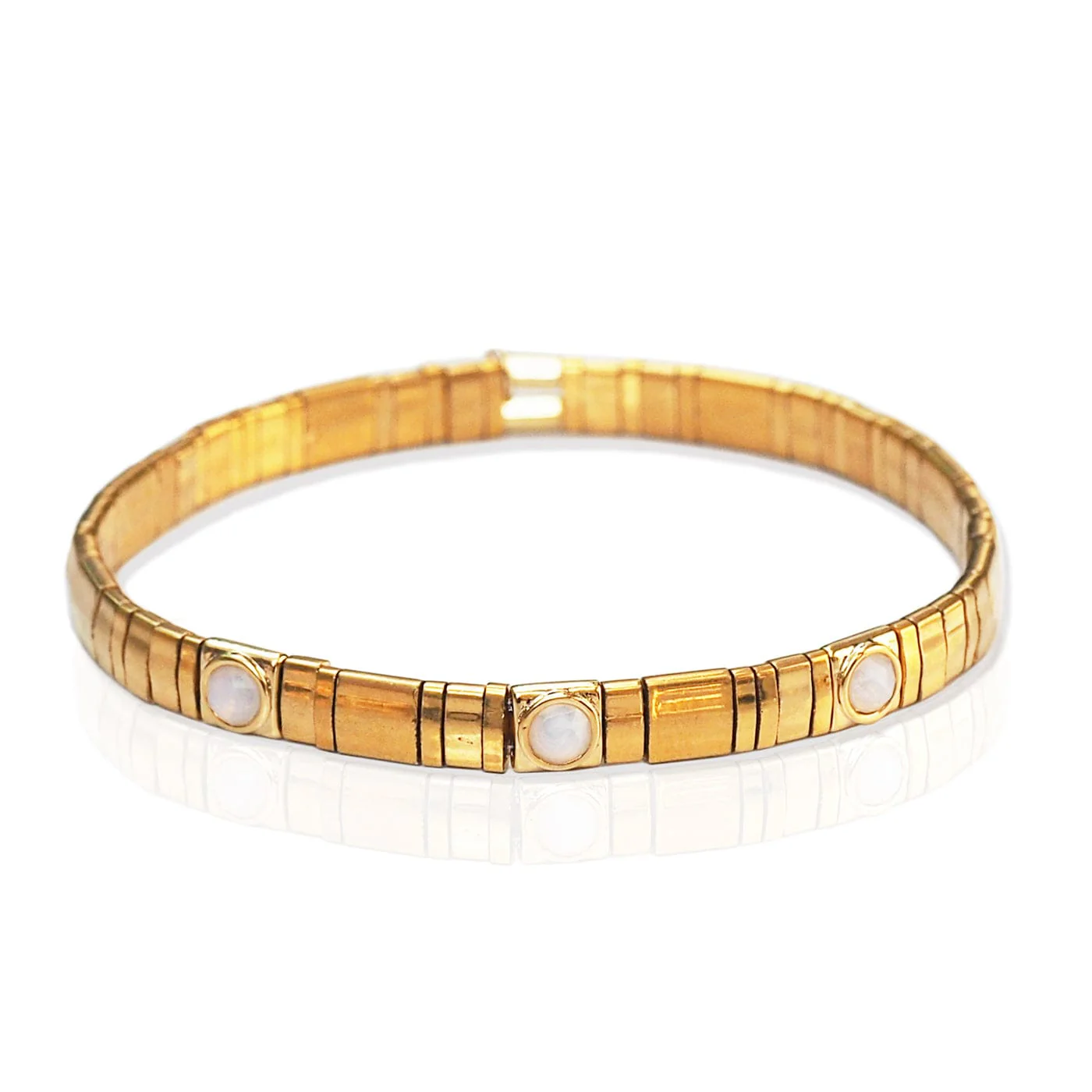 Gold Tila Bead Bracelet with Starburst Charms - Image 4