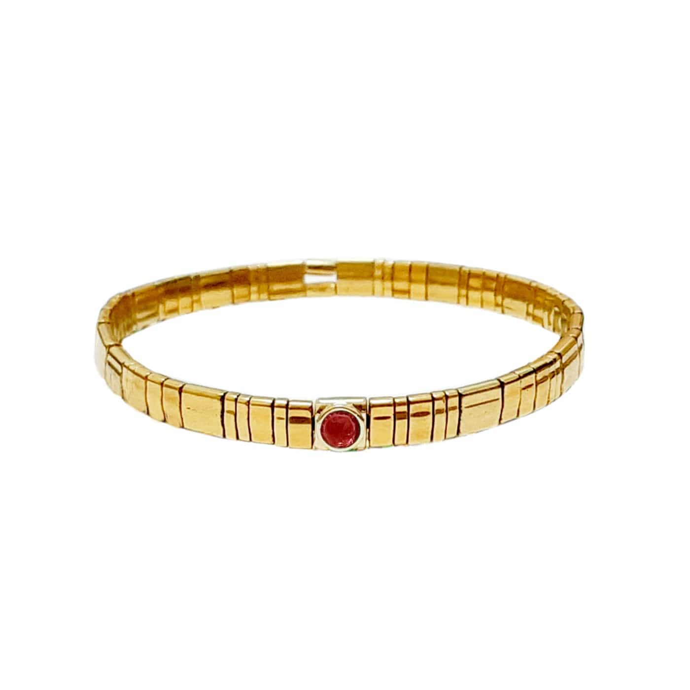 Gold Tila Bead Stretch Bracelet with Stone Accent - Image 2