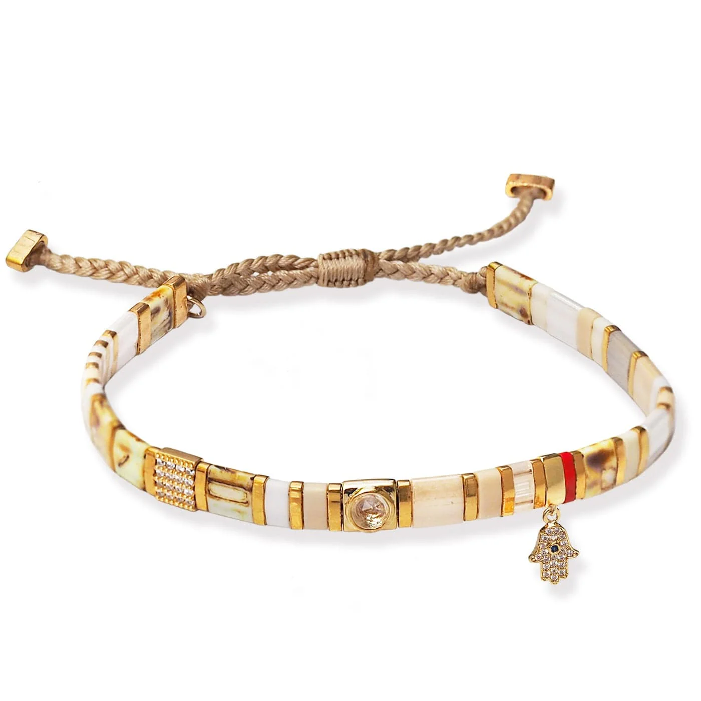 Multicolor Tila Bead Bracelet With CZ Hamsa Charm
