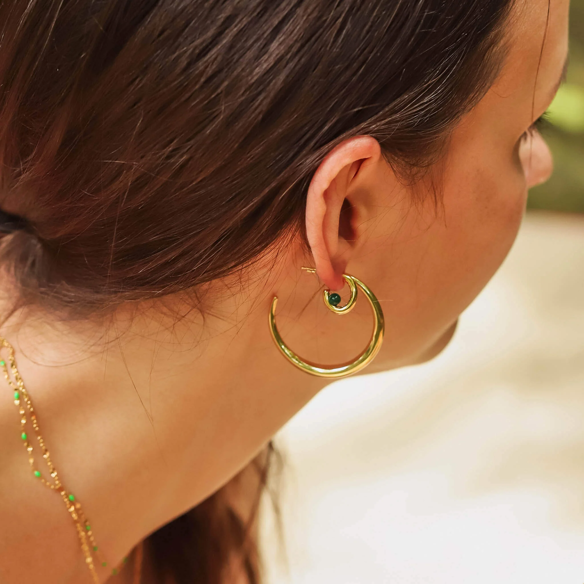 Huggie with Gemstone Ball Accent - Image 3