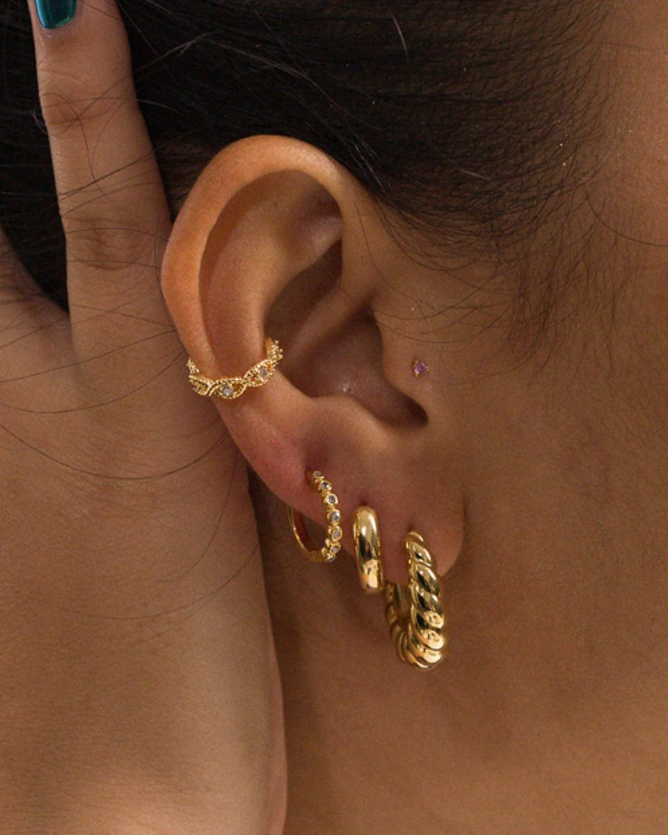 Small Huggies With Round CZ Accents - Image 2
