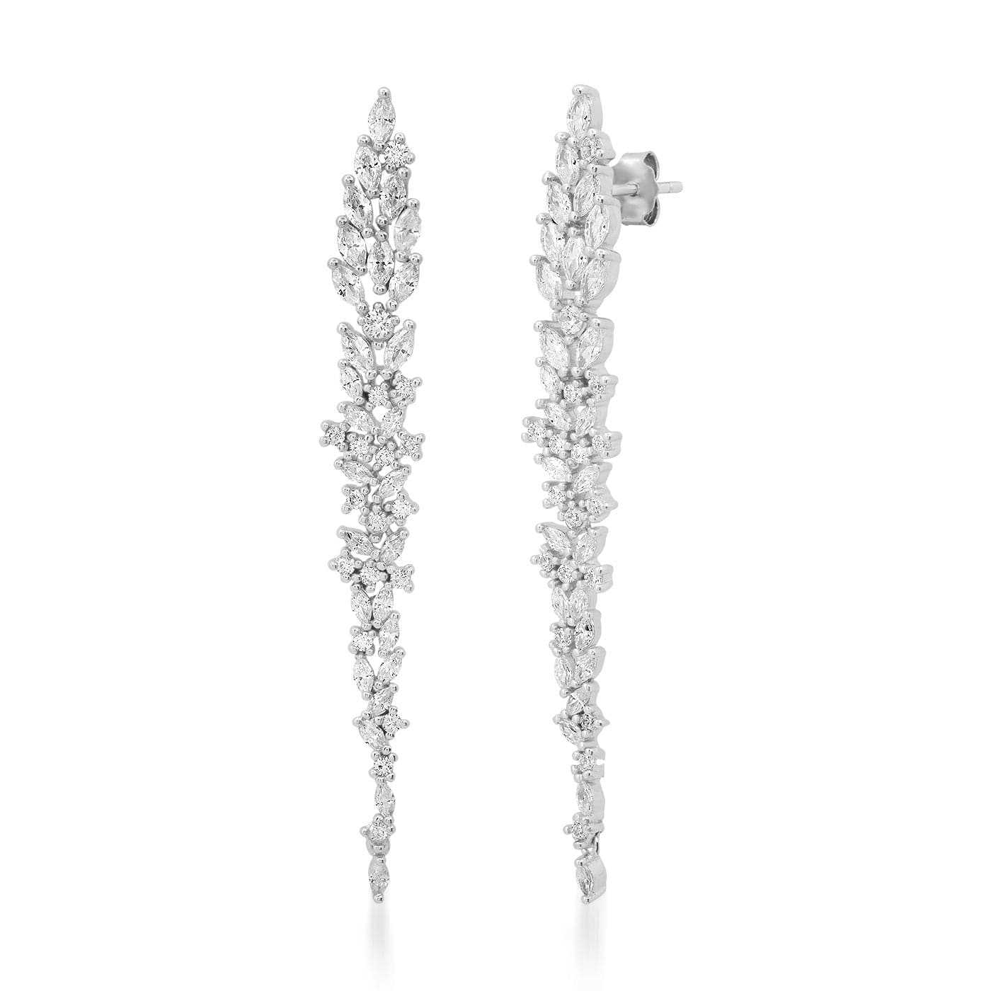 Leafy CZ Linear Drop Earrings