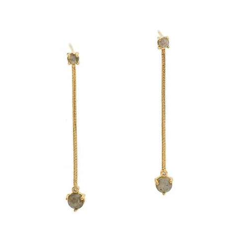 Long Drip Snake Chain Earrings W Labradorite Accents