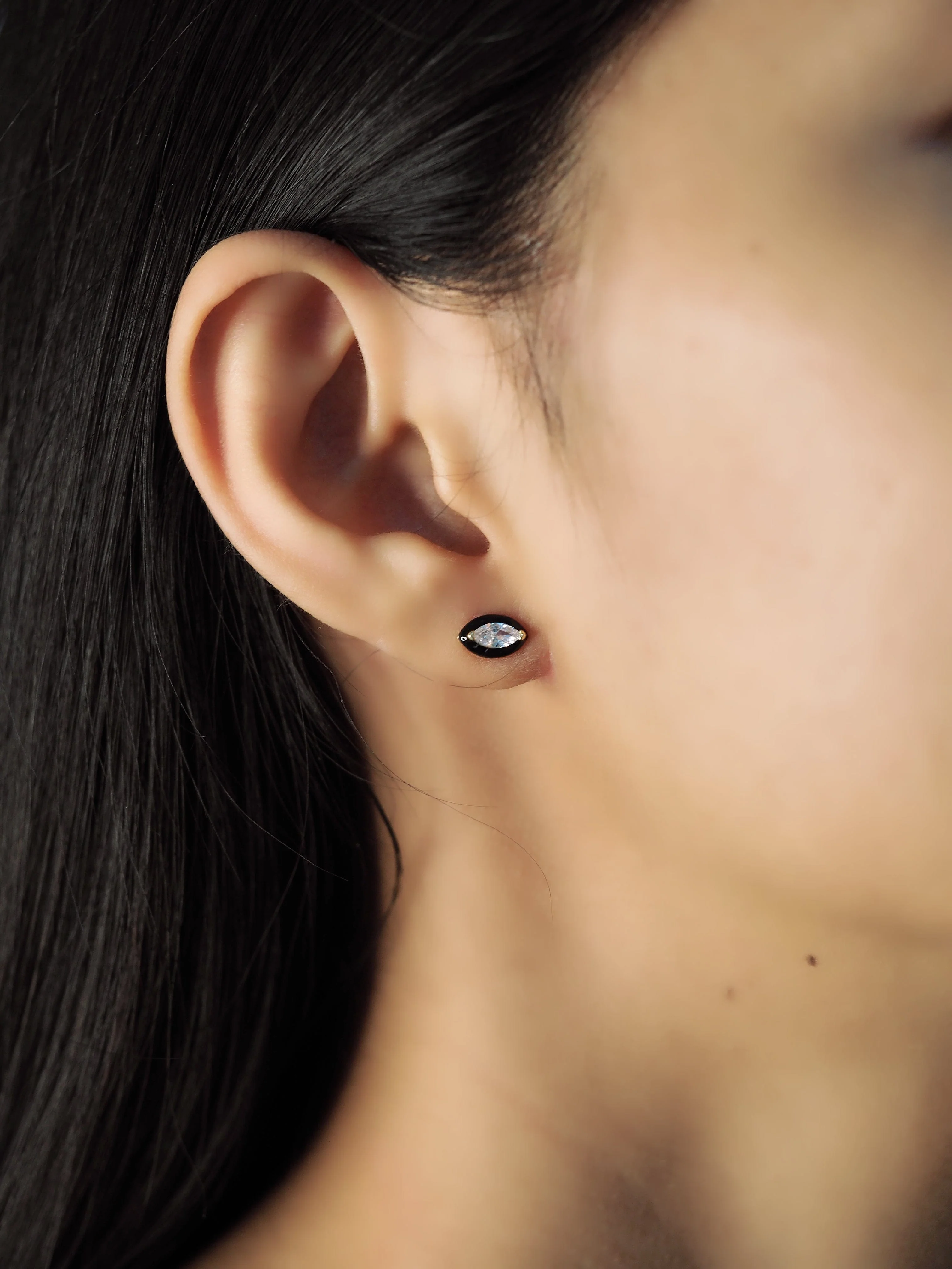 Marquis CZ Studs With Enamel Bezel - Image 2