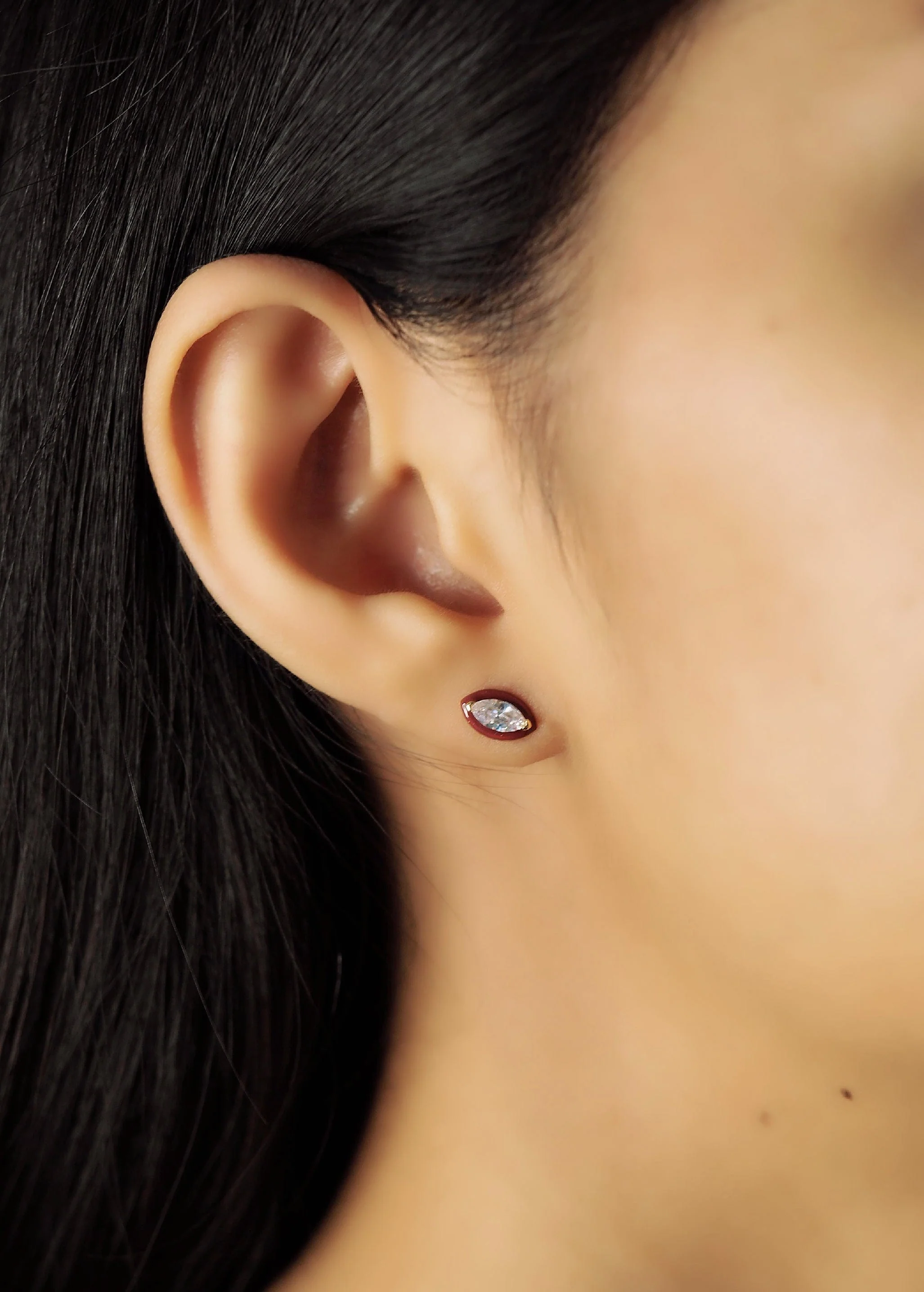 Marquis CZ Studs With Enamel Bezel - Image 4