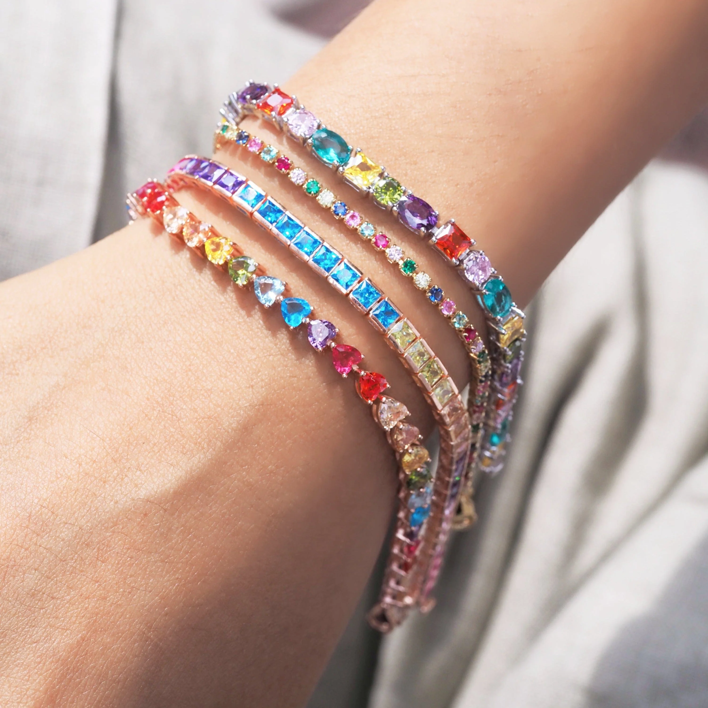 Mixed Shape Rainbow Tennis Bracelet - Image 2