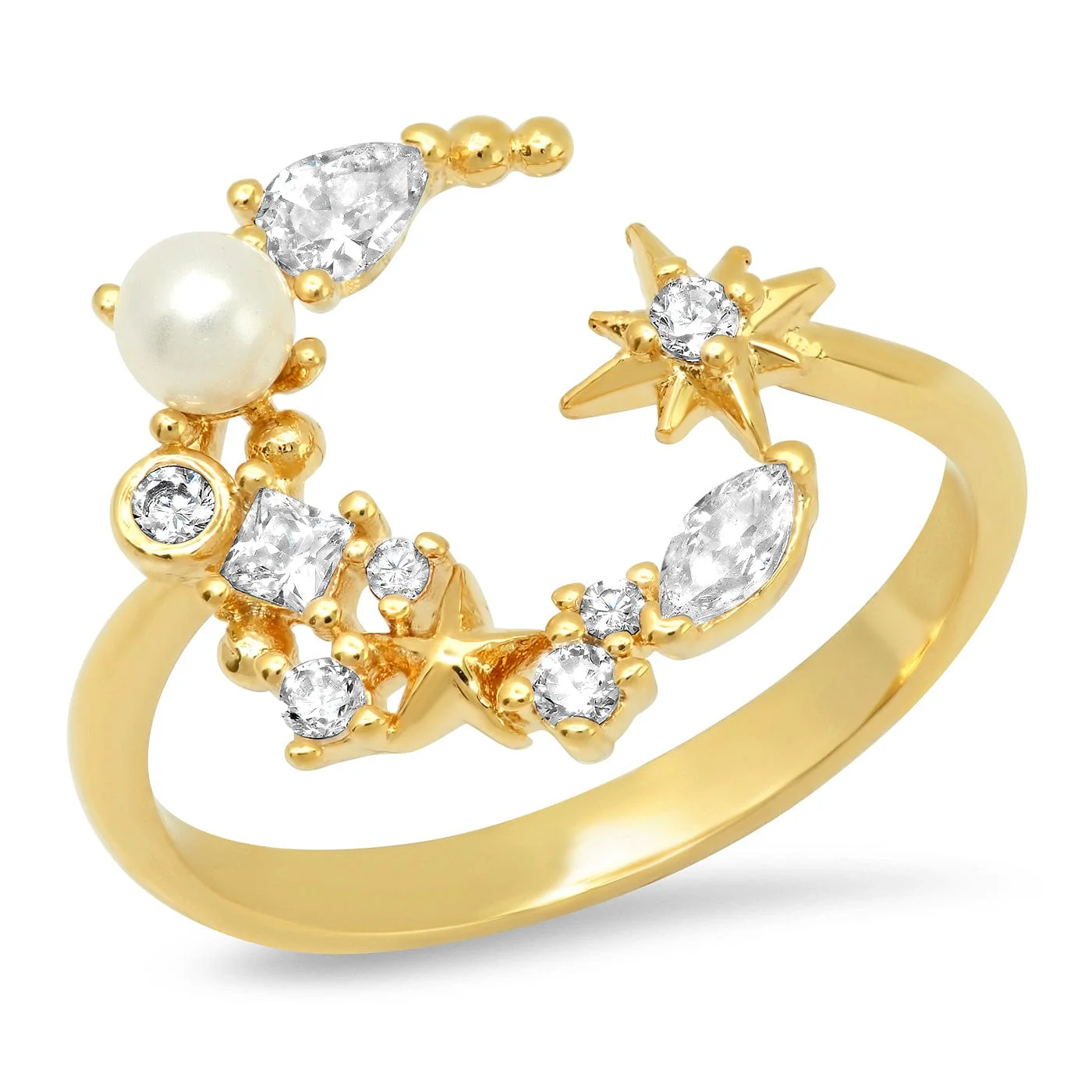 Moon & Star Ring with Freshwater Pearl