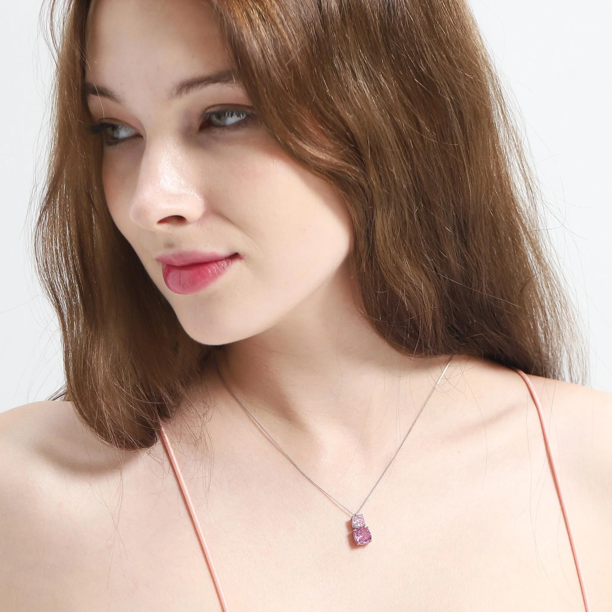Ombre Pink Double Solitaire Pendant Necklace - Image 2