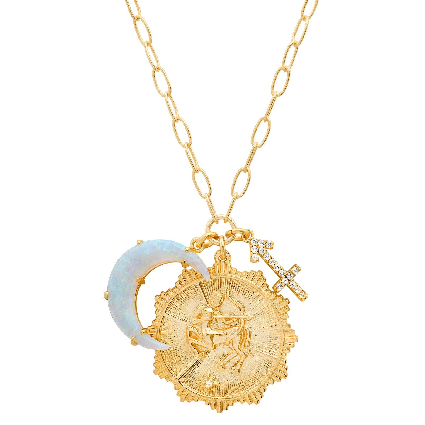 Opal Crescent Zodiac Charm Pendant Necklace - Image 10