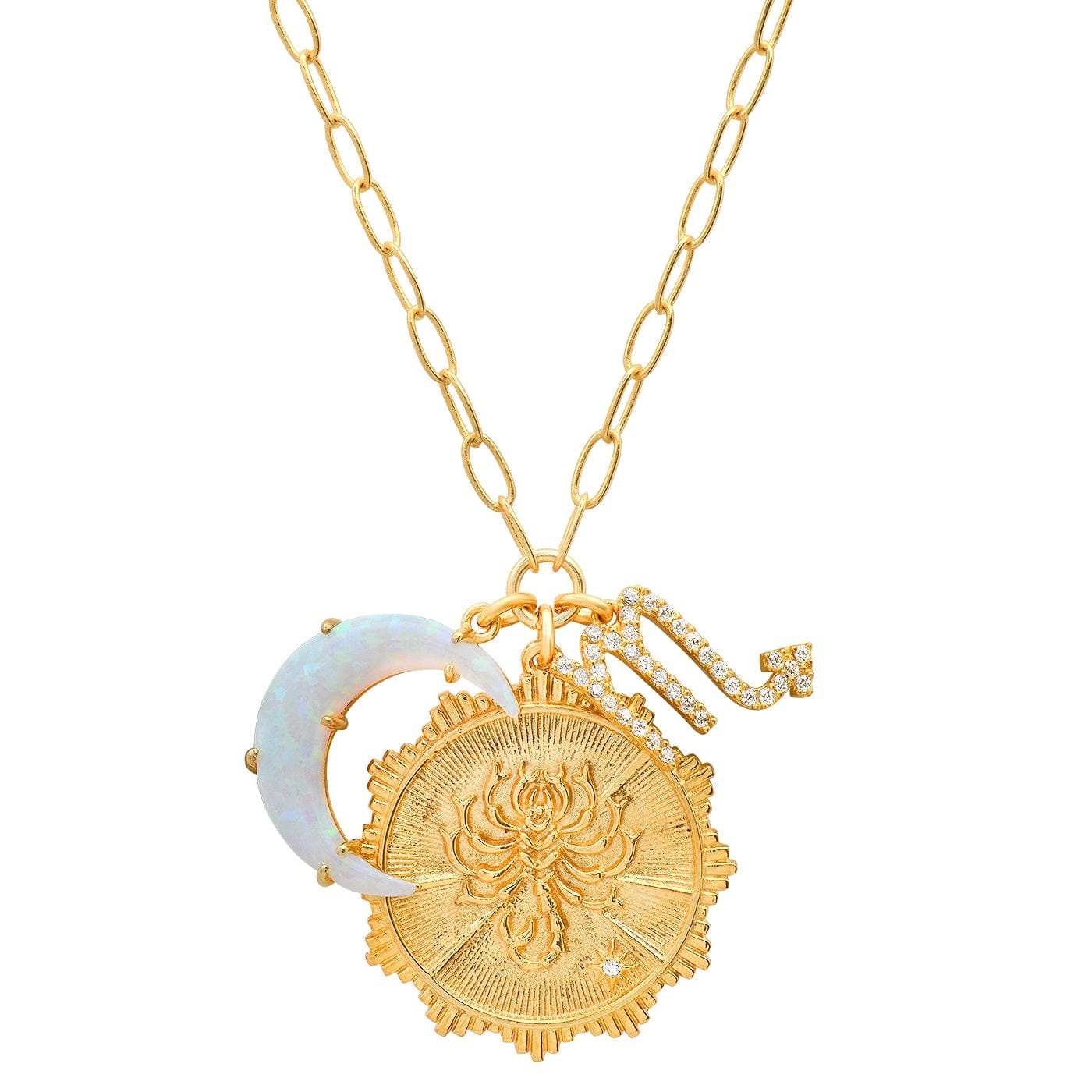 Opal Crescent Zodiac Charm Pendant Necklace - Image 11