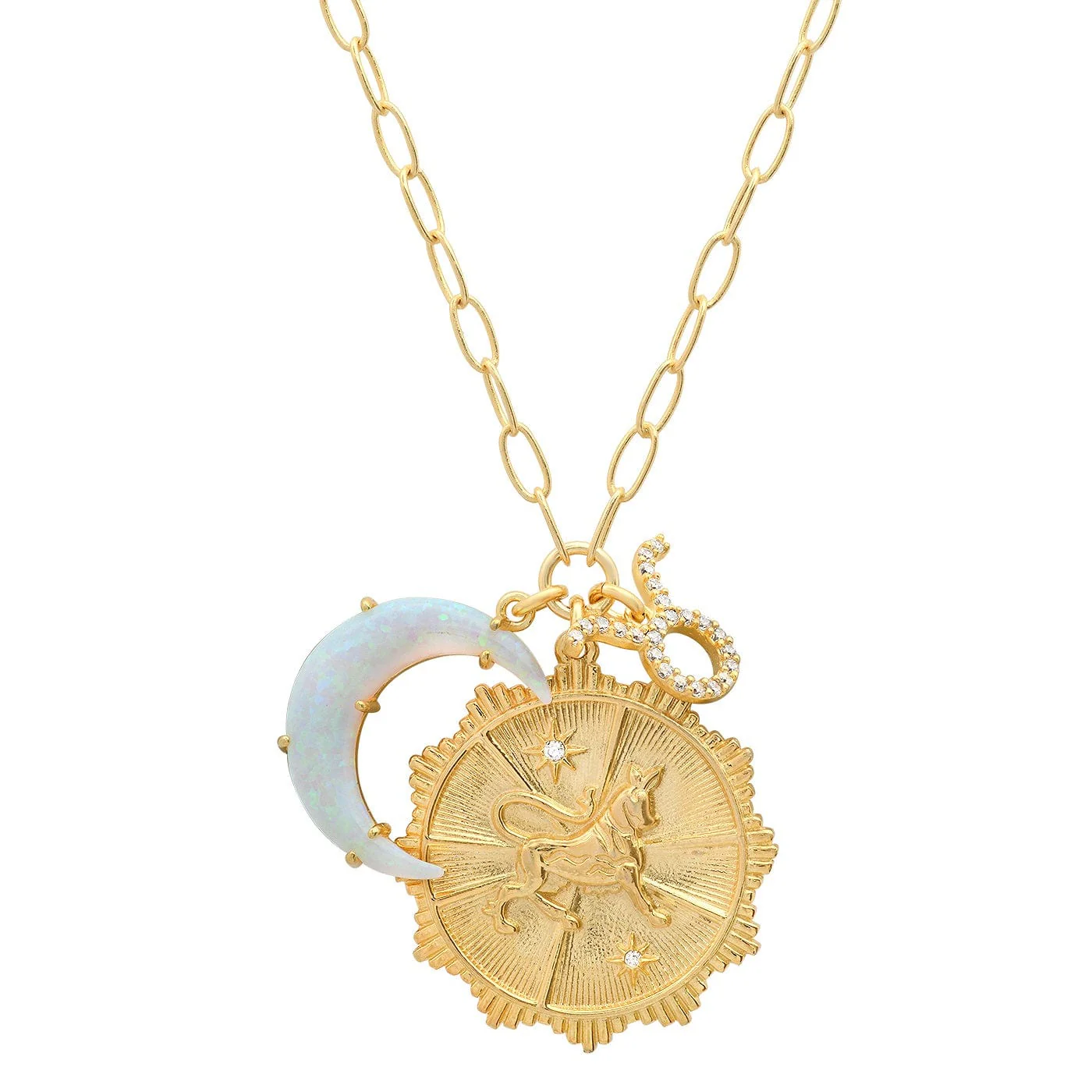 Opal Crescent Zodiac Charm Pendant Necklace - Image 12