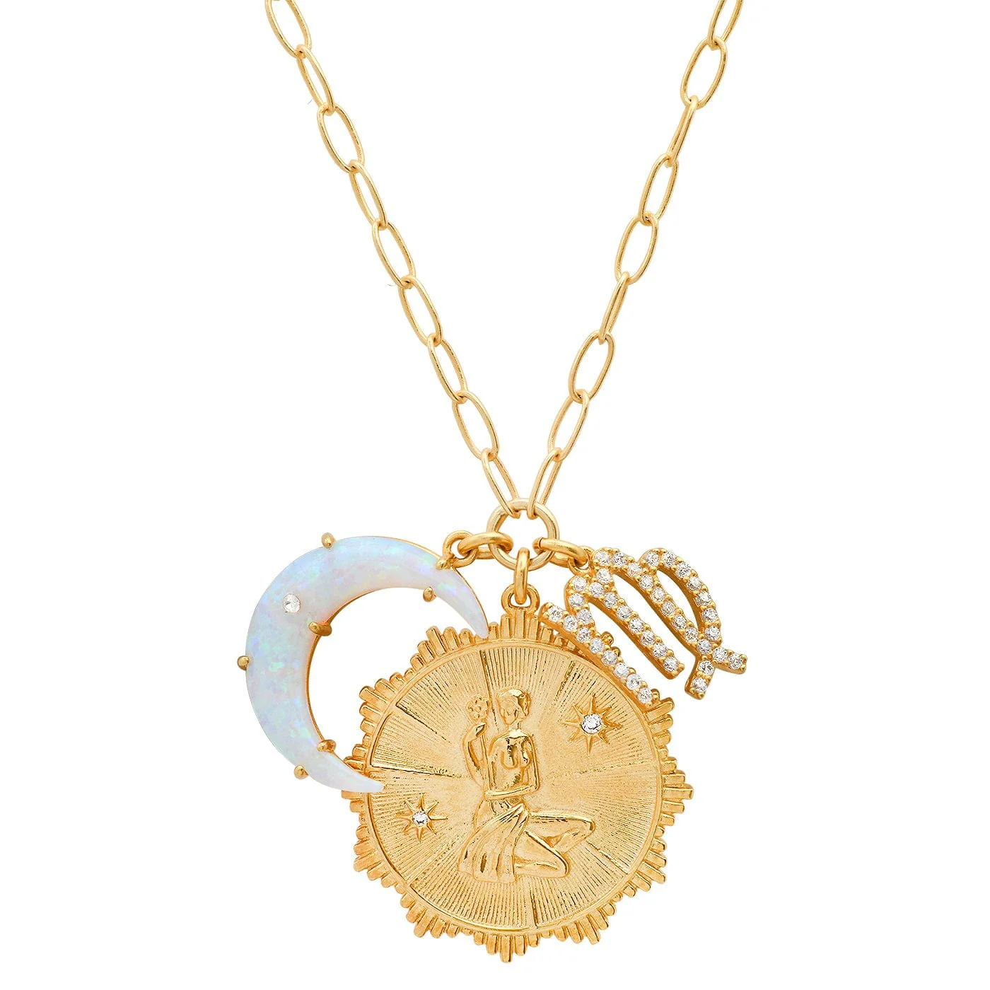 Opal Crescent Zodiac Charm Pendant Necklace - Image 13
