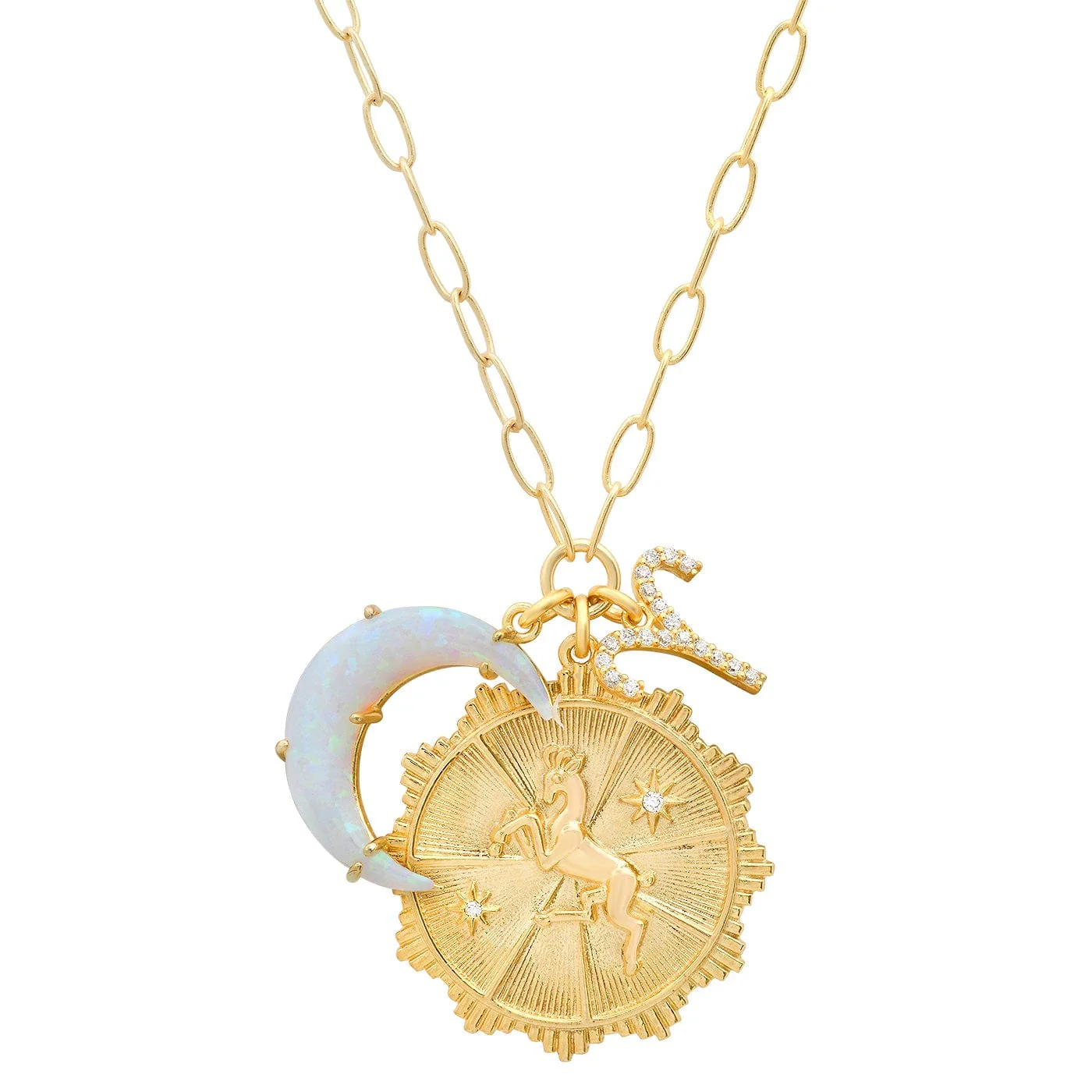 Opal Crescent Zodiac Charm Pendant Necklace - Image 3