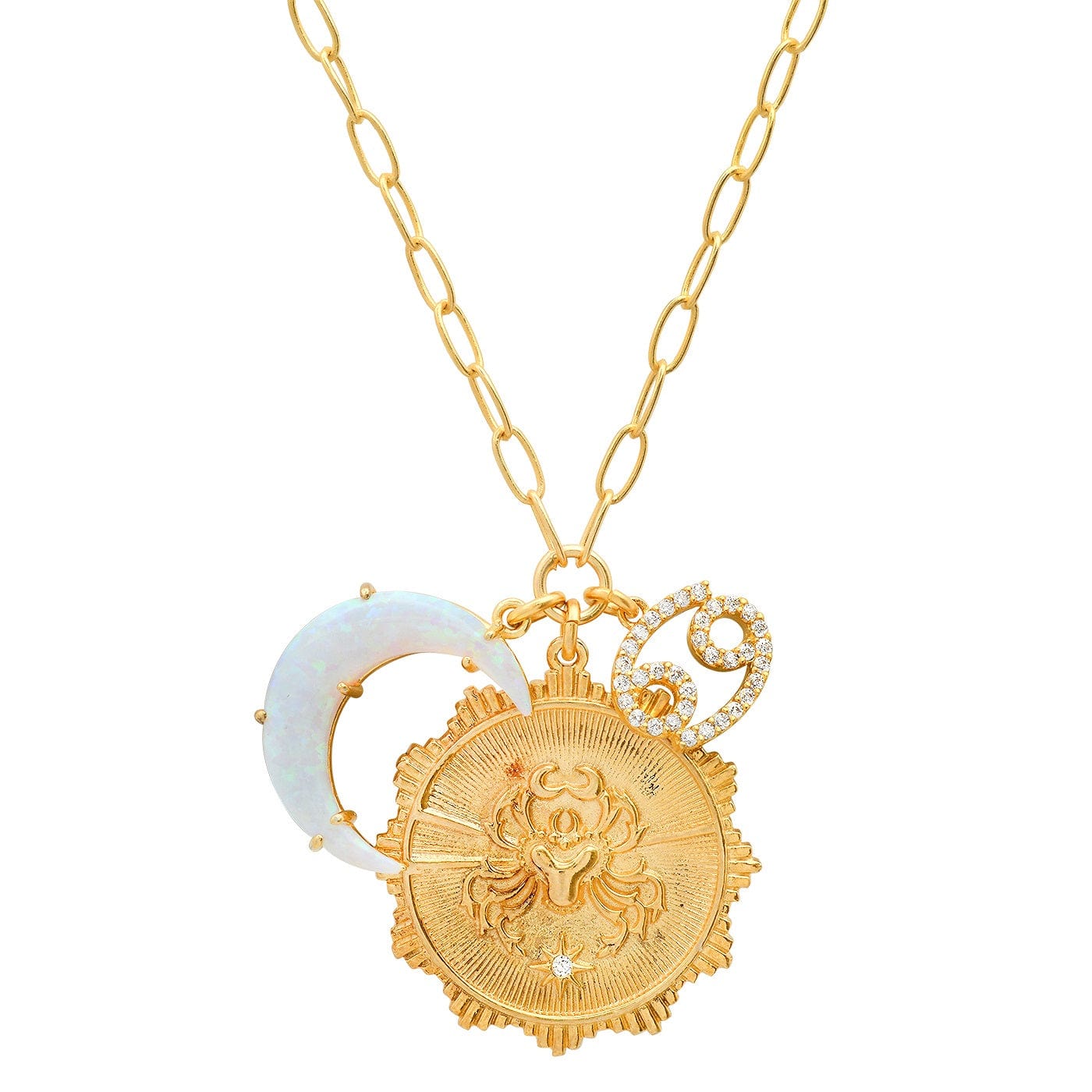 Opal Crescent Zodiac Charm Pendant Necklace - Image 4