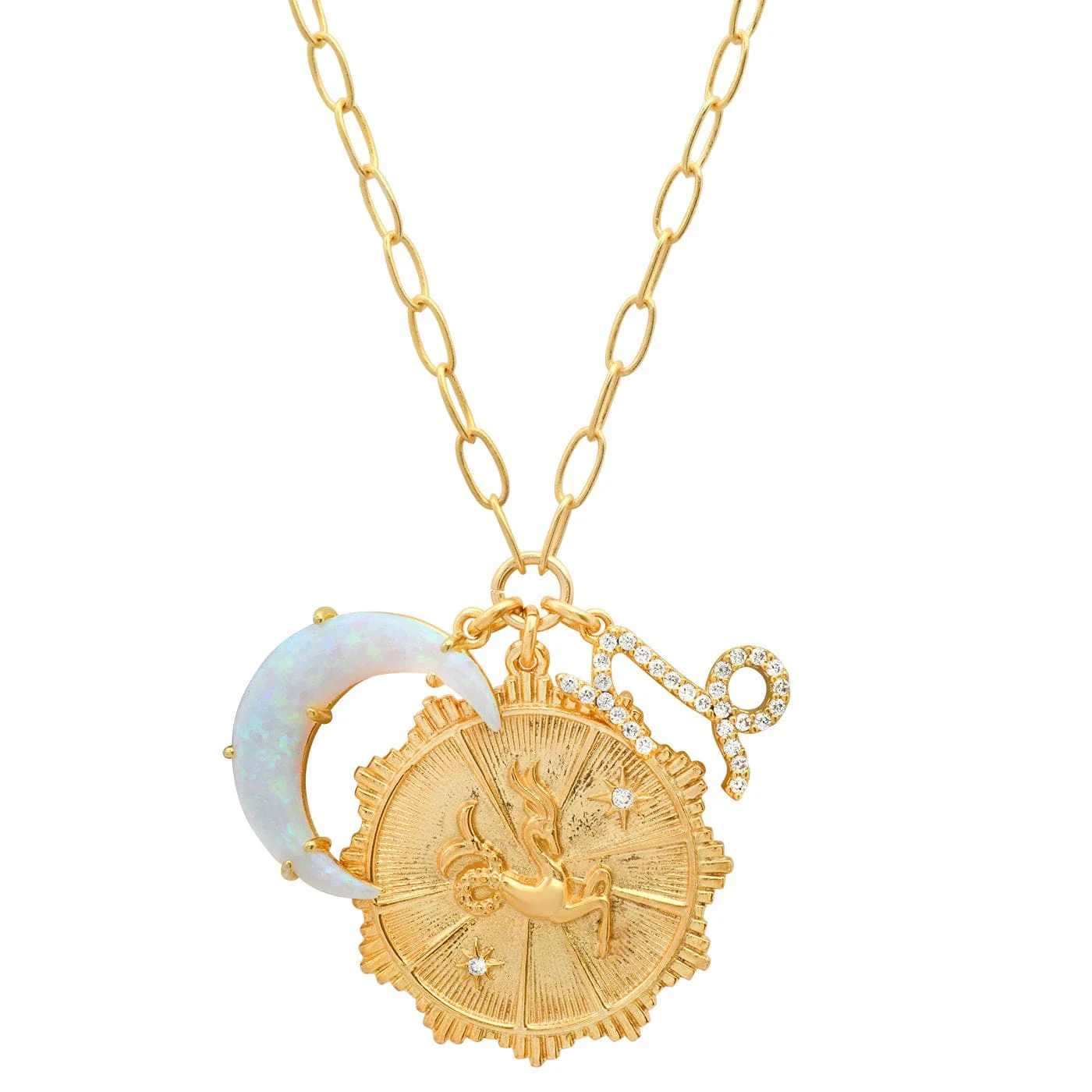 Opal Crescent Zodiac Charm Pendant Necklace - Image 5