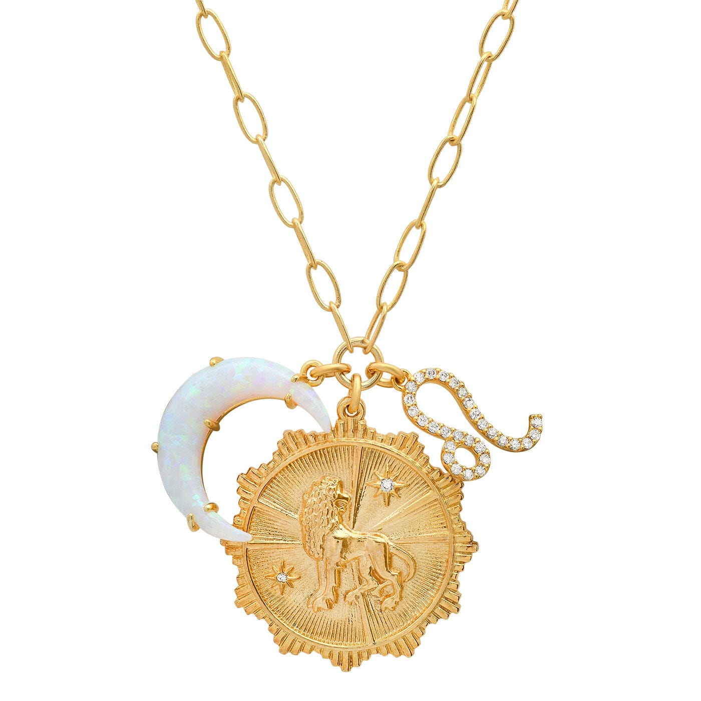 Opal Crescent Zodiac Charm Pendant Necklace - Image 6