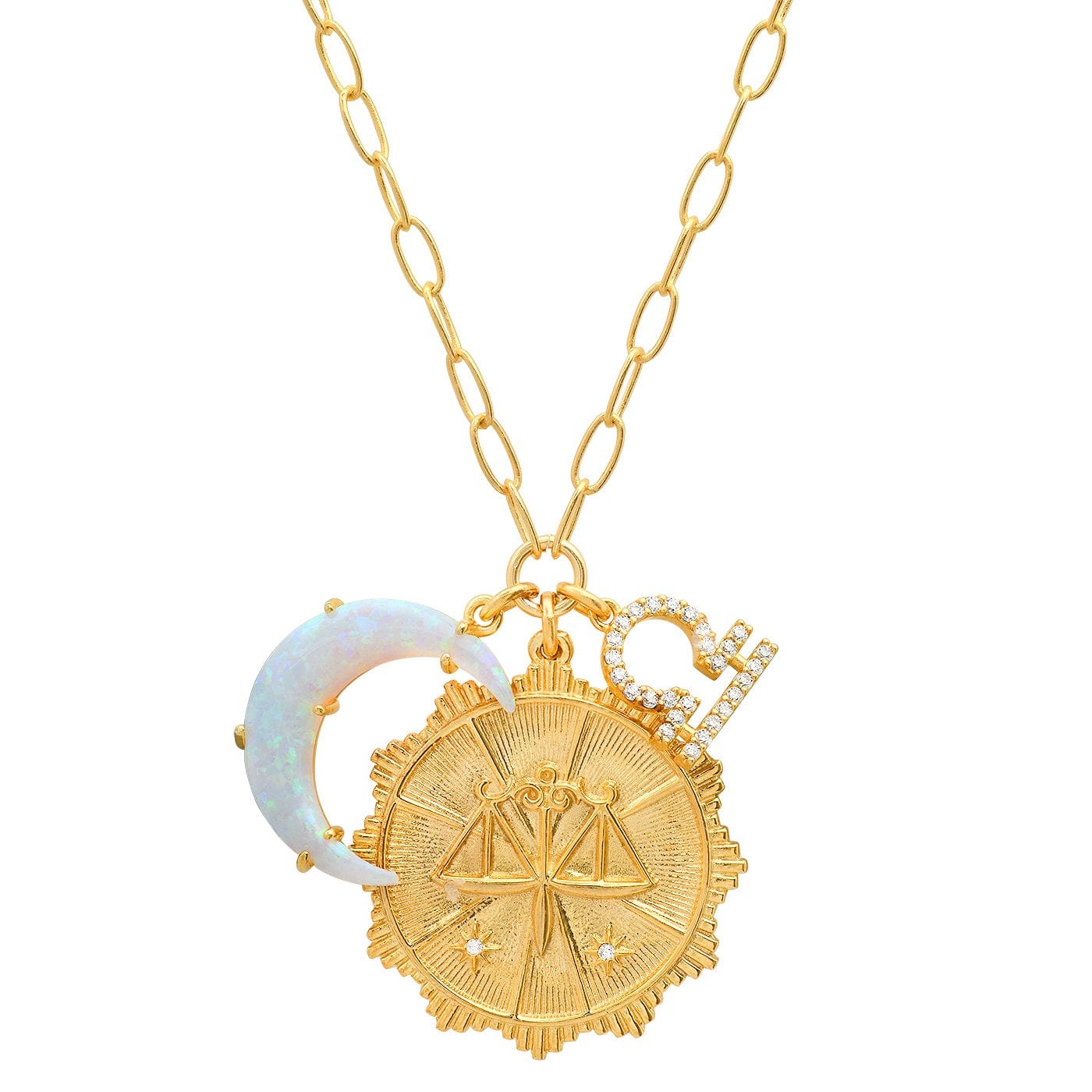 Opal Crescent Zodiac Charm Pendant Necklace - Image 7