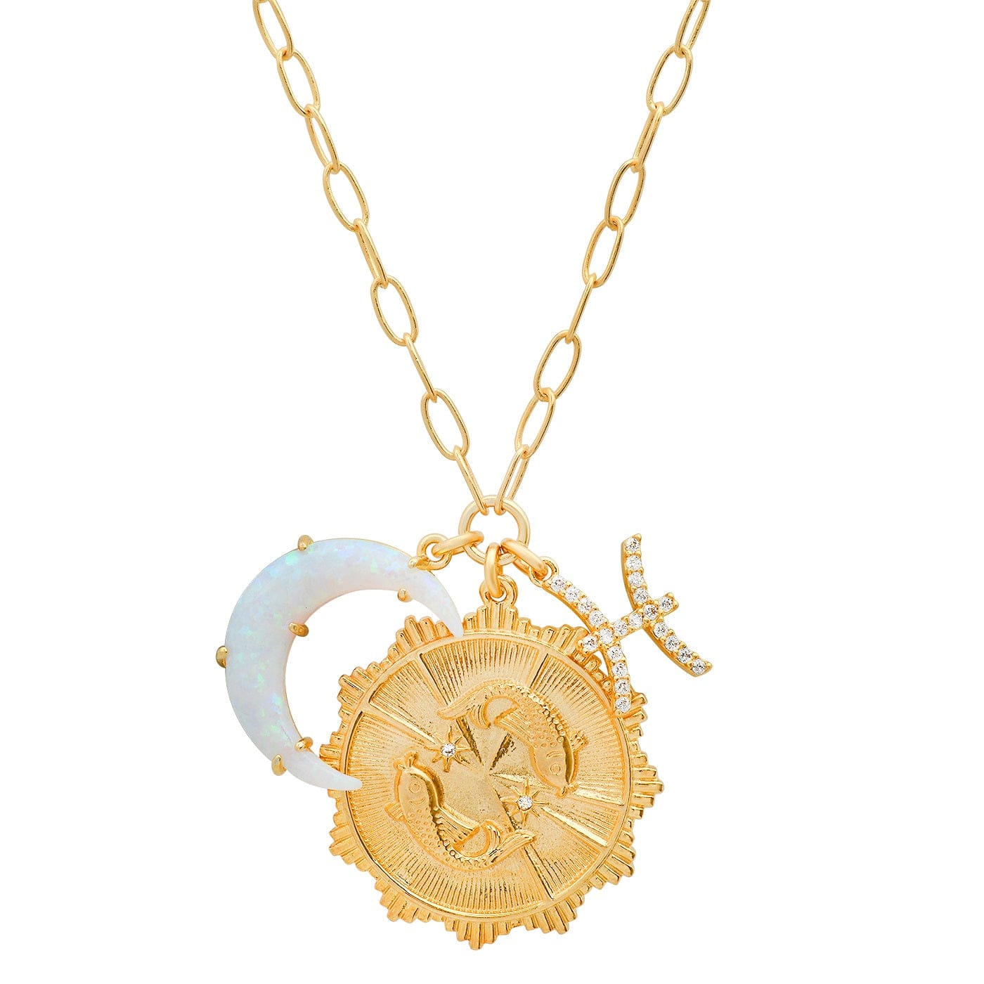 Opal Crescent Zodiac Charm Pendant Necklace - Image 9