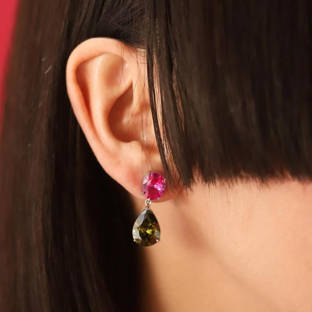 Oval and Pear Glass Drop Earrings - Image 2