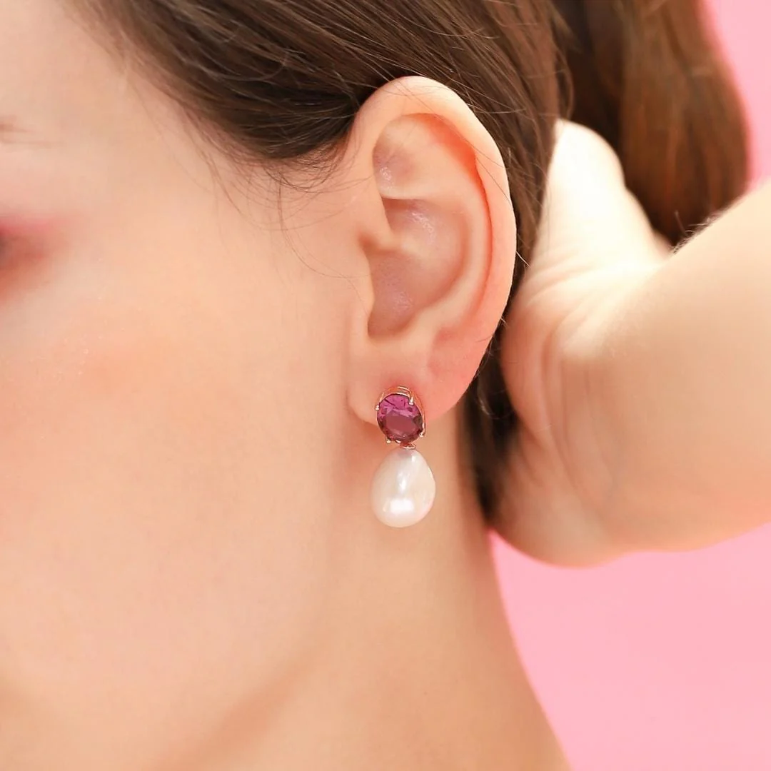 Oval CZ and Pearl Drop Earrings - Image 2