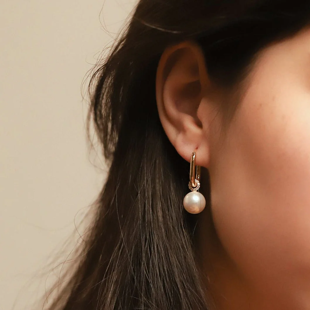 Oval Hoop with CZ and Pearl Charm Accents - Image 3