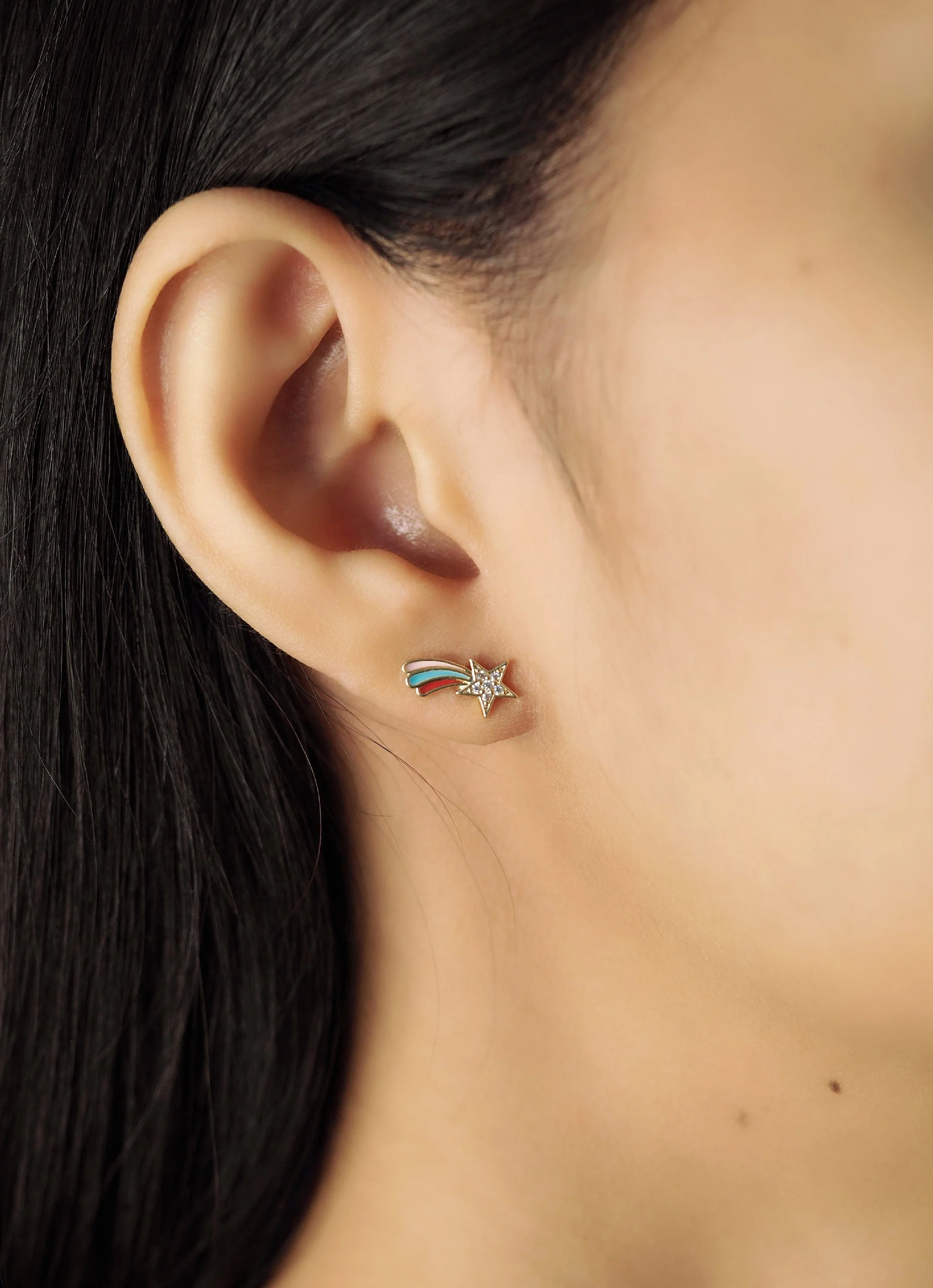 Pave CZ And Enamel Rainbow Shooting Star Studs - Image 3
