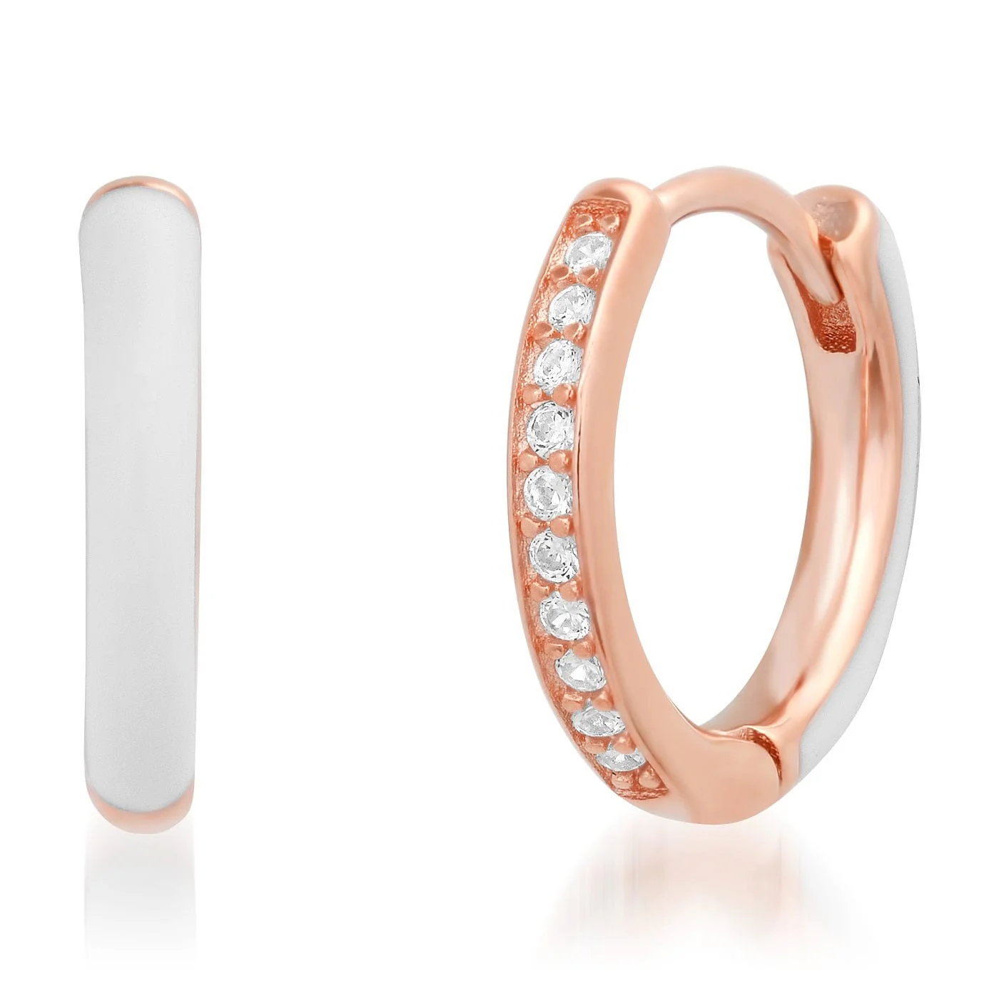 Pave CZ and Enamel Reversible Huggies - Image 4