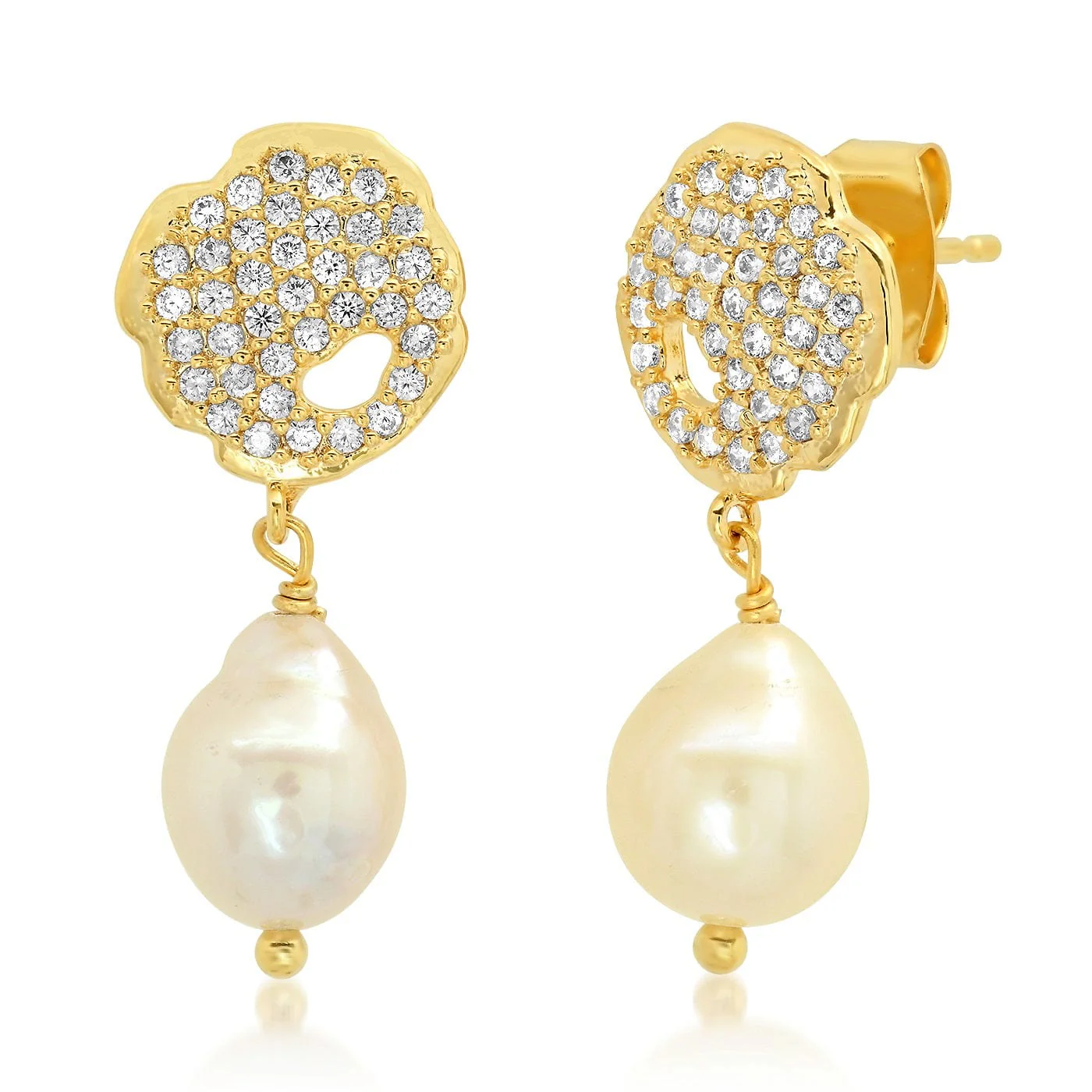 Pave Cz Disc With Freshwater Pearl Drop