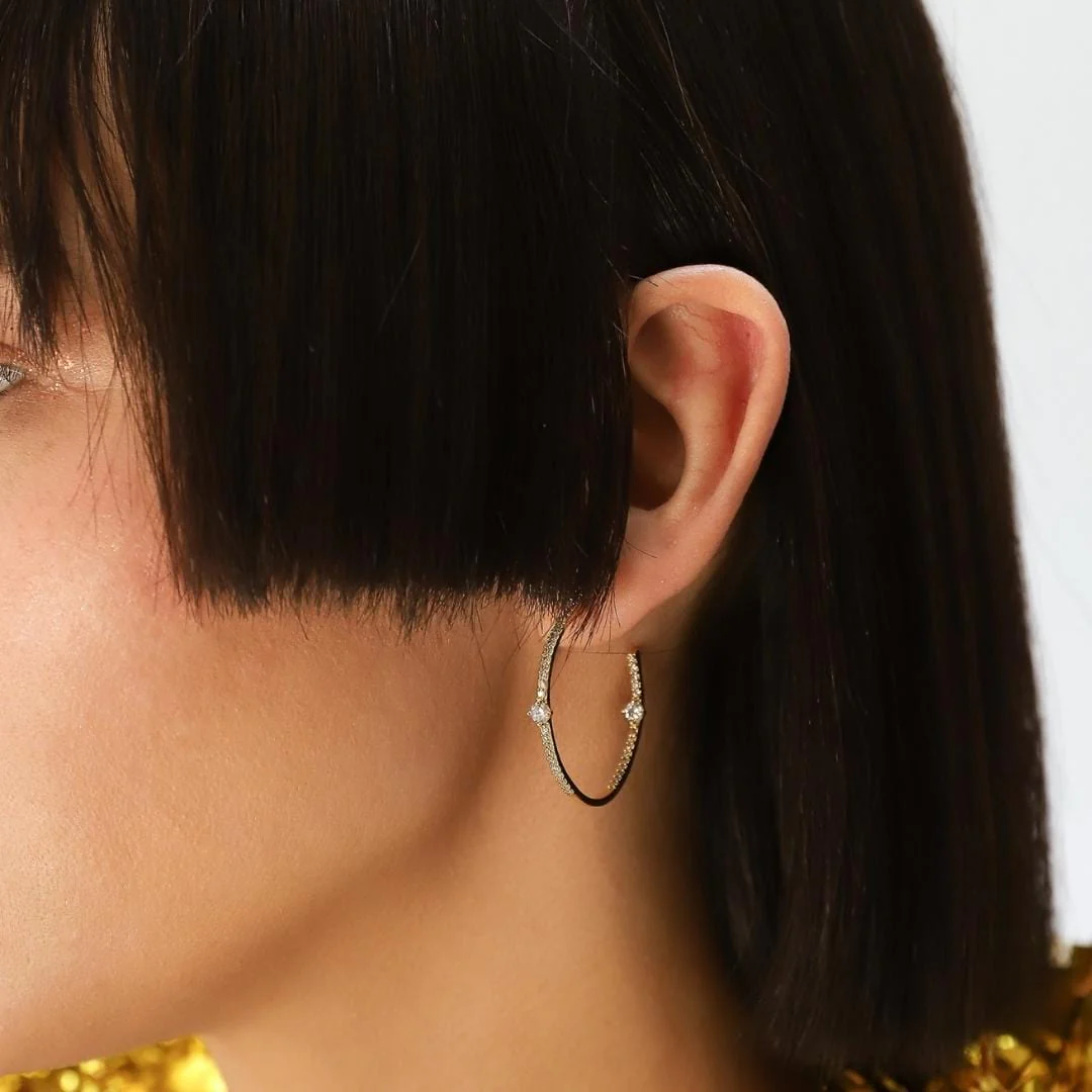Pave Hoops with CZ Stations - Image 2