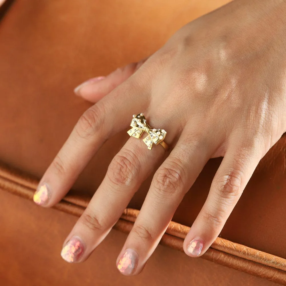 Pearl-Accented Bow Statement Ring - Image 2