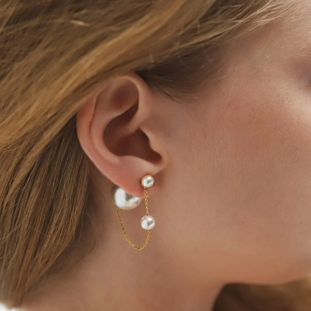 Pearl and Chain Front to Back Earrings - Image 2