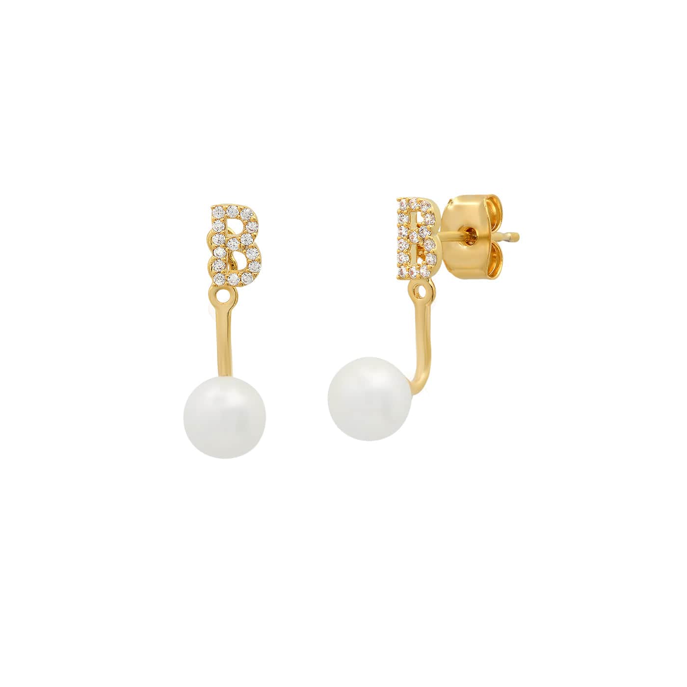 Pearl And CZ Monogram Ear Jacket - Image 4
