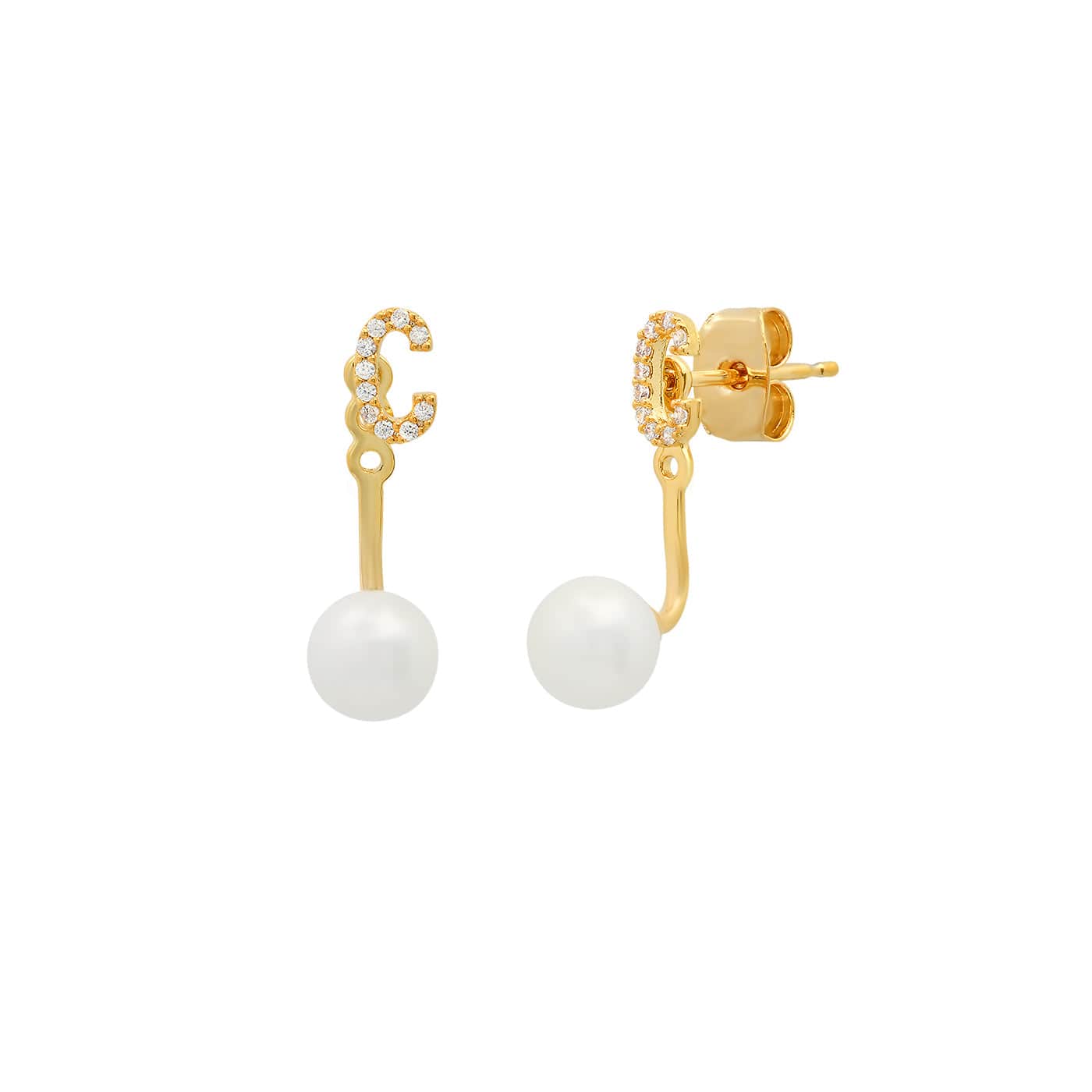 Pearl And CZ Monogram Ear Jacket - Image 5