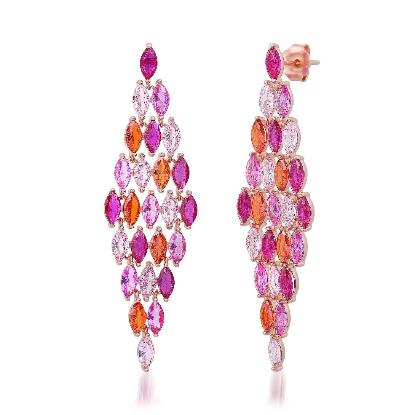 Pink Cascading Marquis Chandelier Earrings