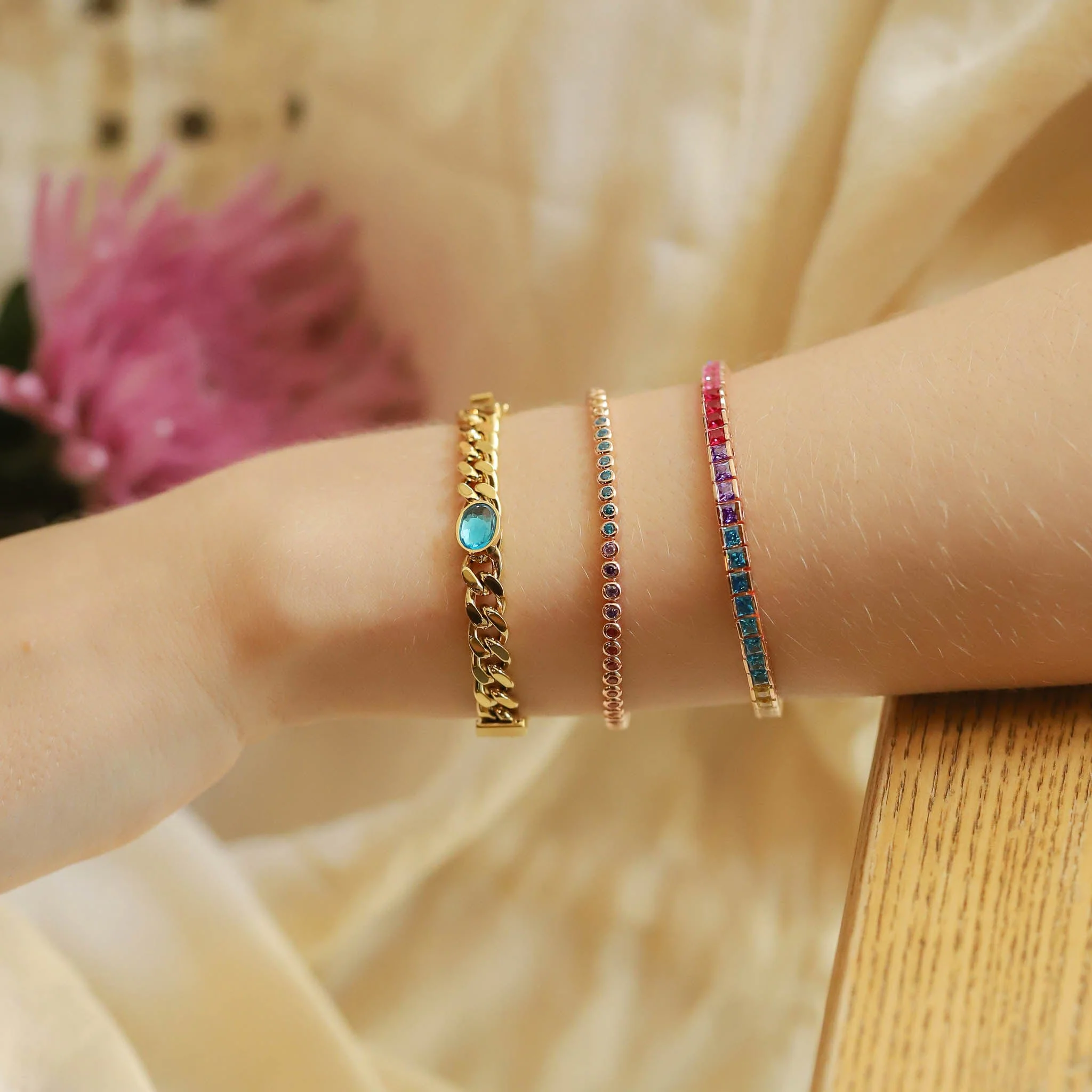 Rainbow Princess Cut Tennis Bracelet - Image 2