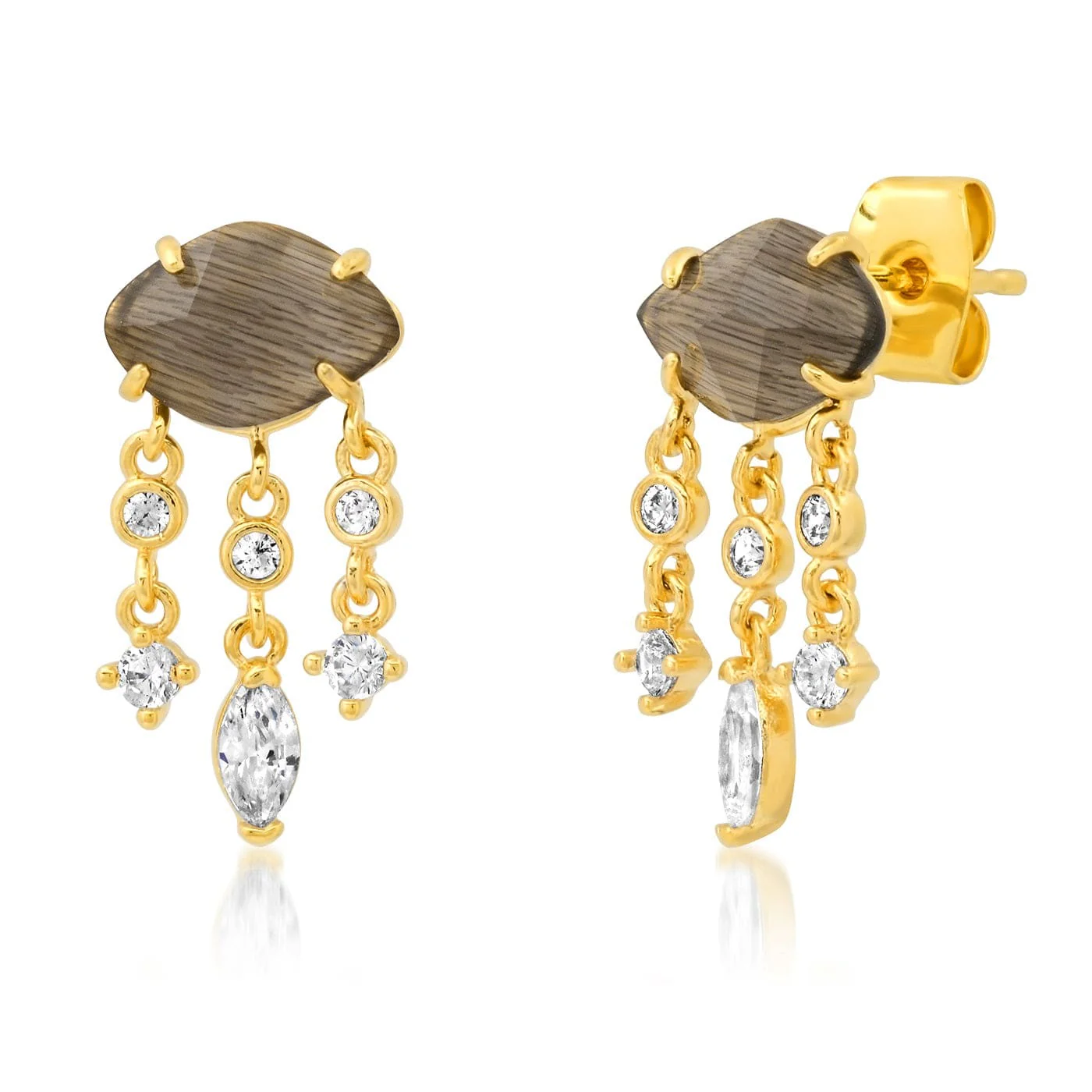Rose Quartz Studs With CZ Dangles - Image 2
