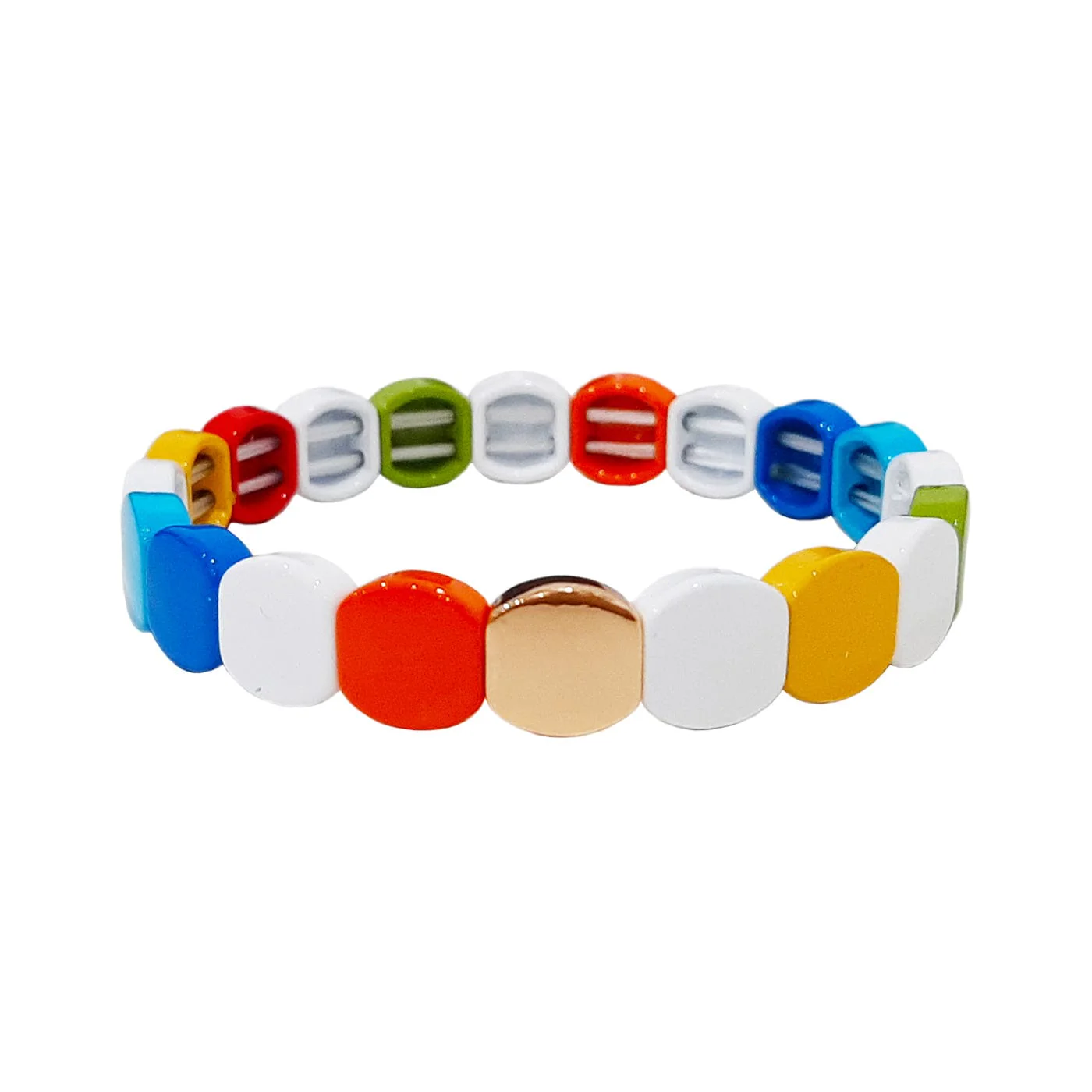 Round Multi Colored Alloy Beaded Stretch Bracelet