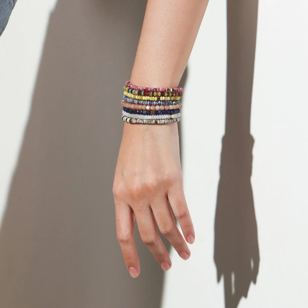 Semi-Precious Stretch Bracelet with Colored and CZ Rondelles - Image 3