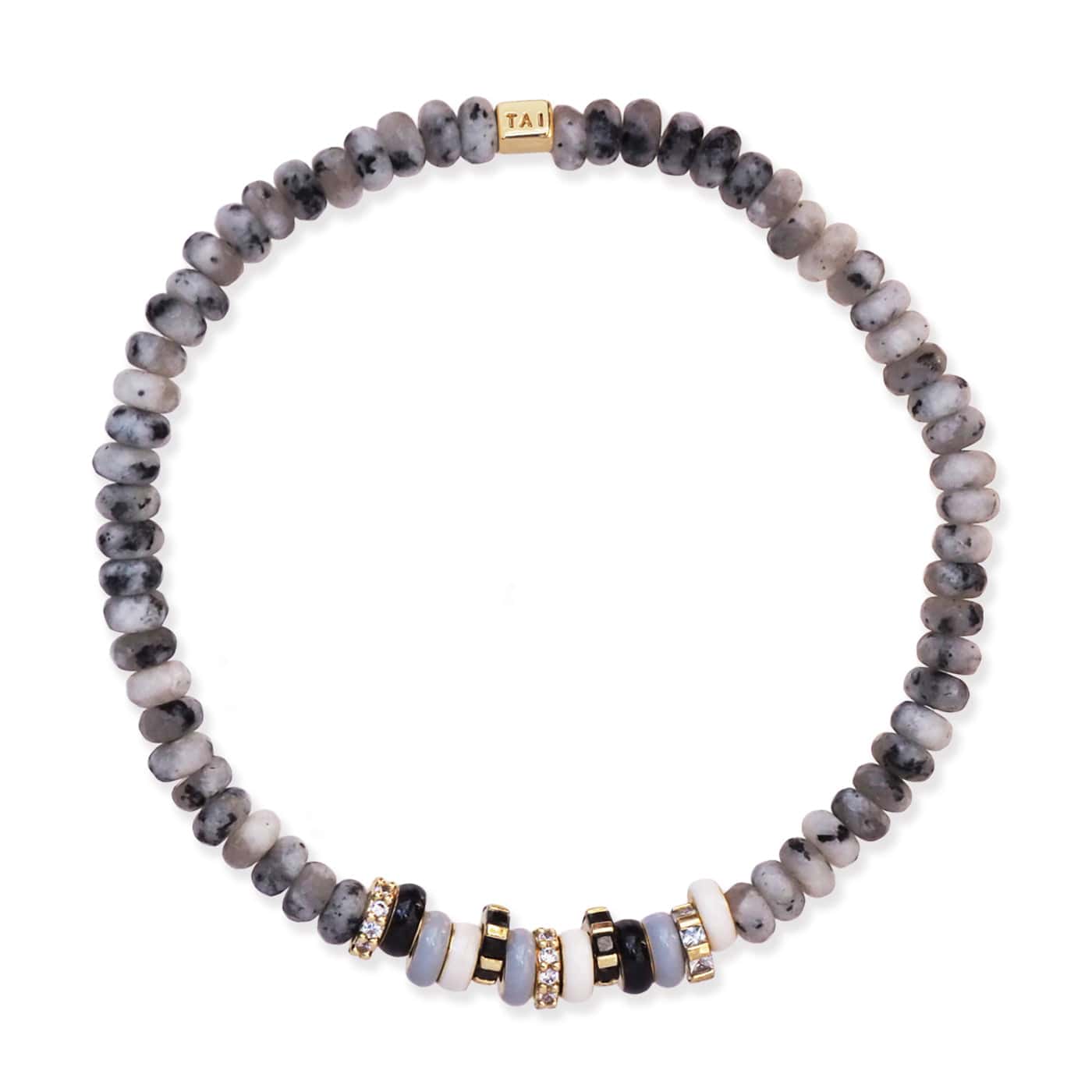 Semi-Precious Stretch Bracelet with Colored and CZ Rondelles - Image 5