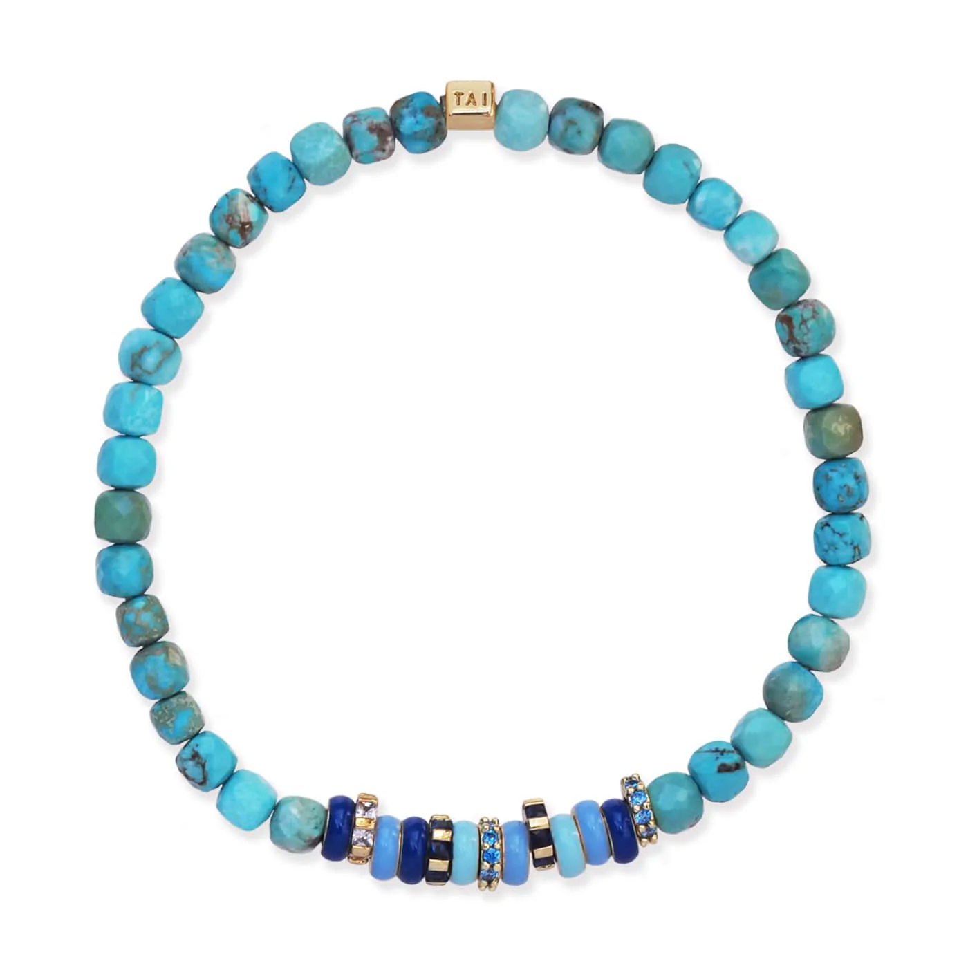 Semi-Precious Stretch Bracelet with Colored and CZ Rondelles