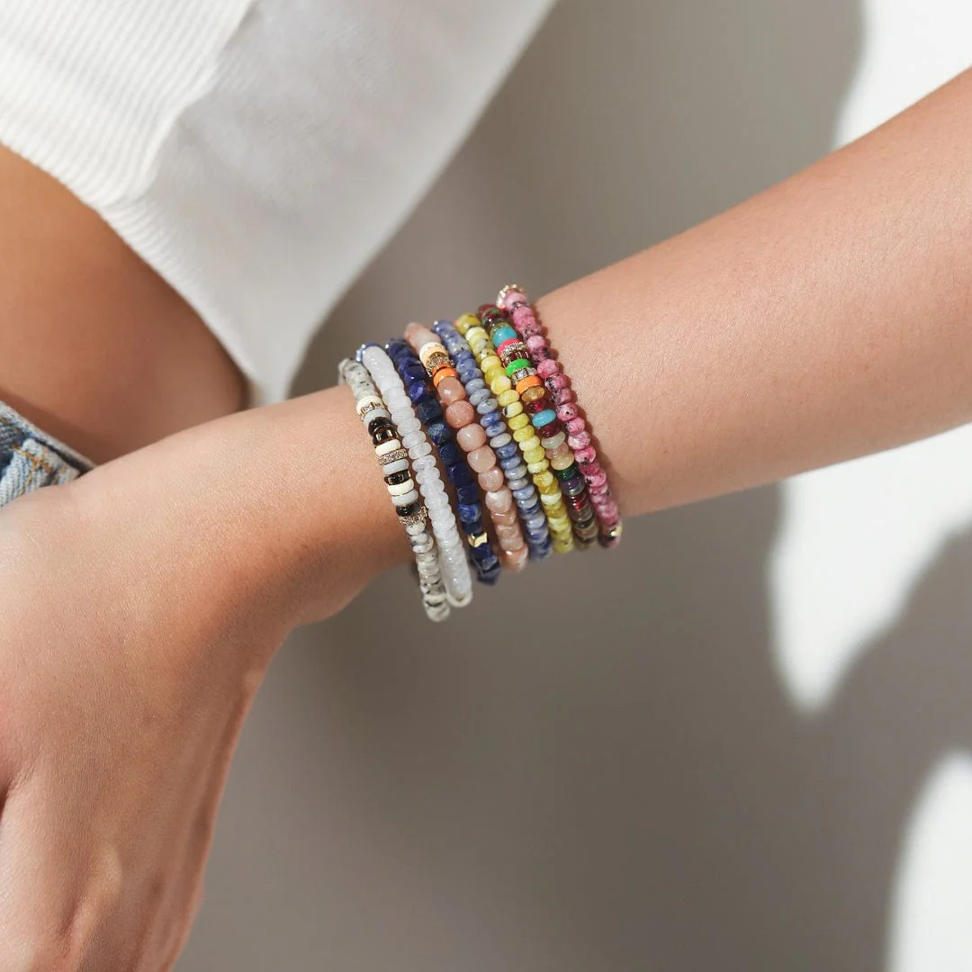 Semi-Precious Stretch Bracelet with Colored and CZ Rondelles - Image 3